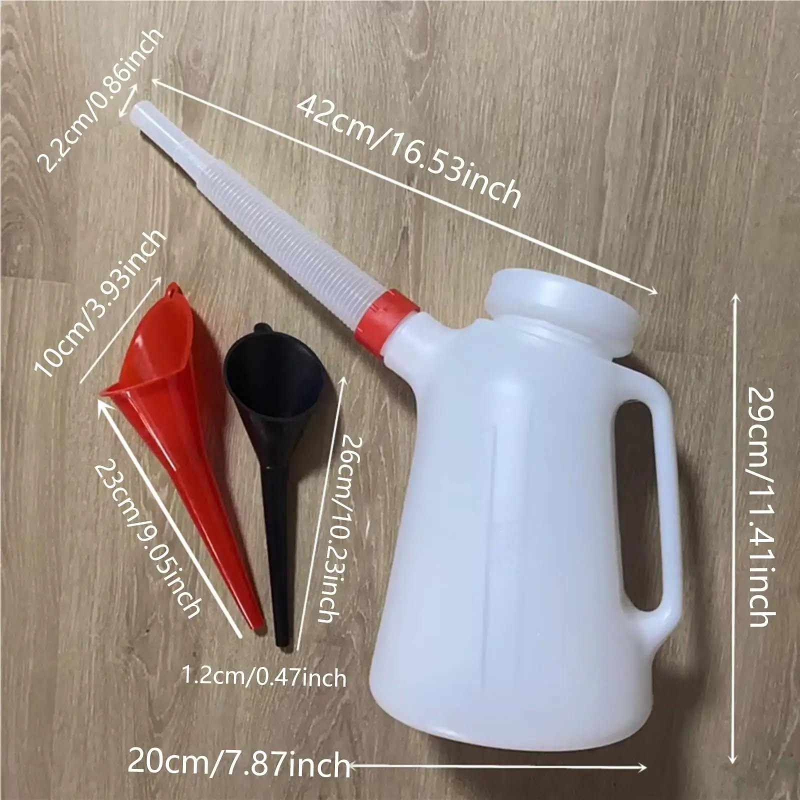 Zapasowy zbiornik na olej Kanister na benzynę Pojemnik do odmierzania oleju ze skalą. Zestaw lejka do oleju o pojemności 5 l z nakrętką i pojemnikiem na olej(2 Jug 2 Funnel)