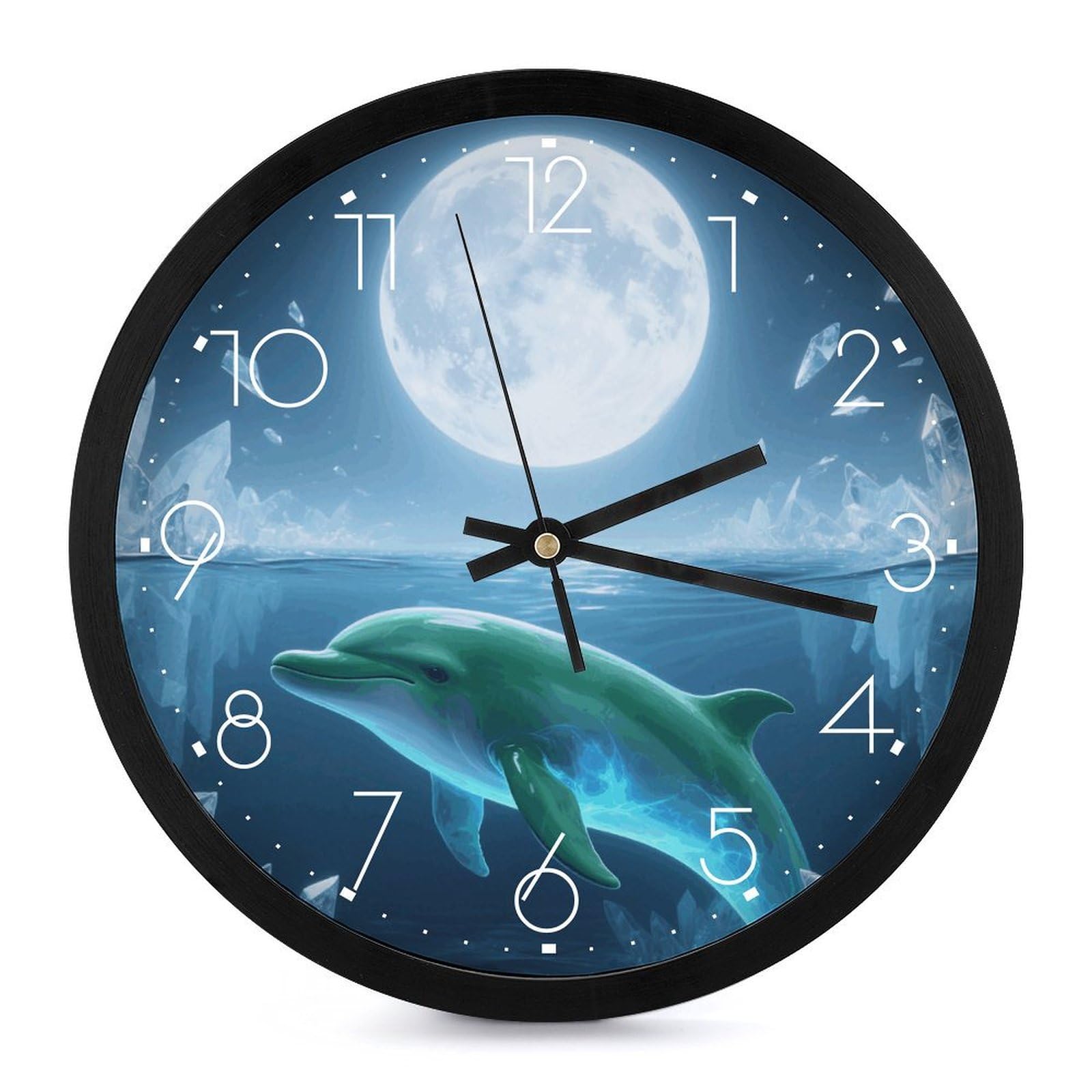Horloge murale pour salon et cuisine au design dauphin bleu nuit