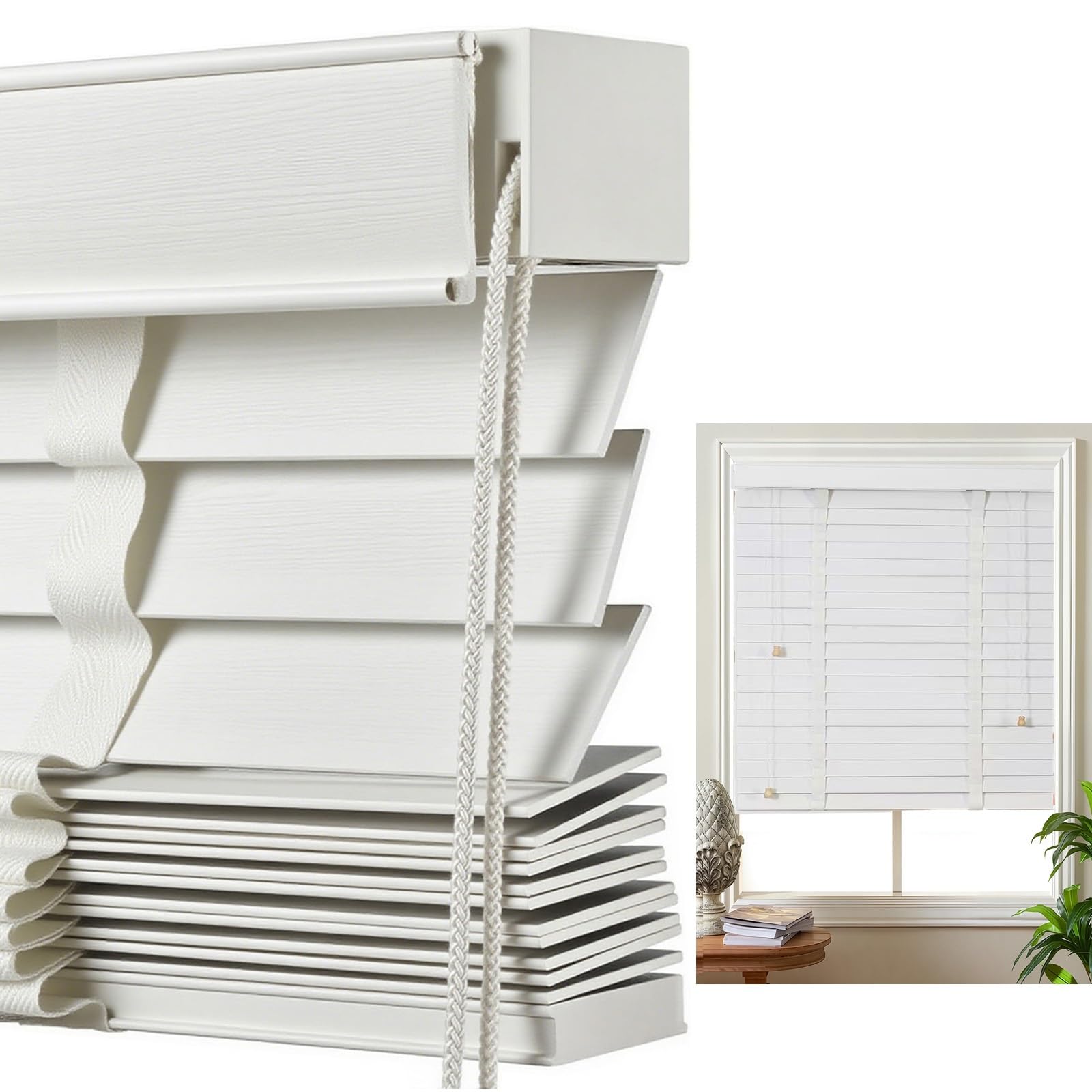 Persianas venecianas de madera blanca con lamas de 50 mm para ventanas de 33 a 159 cm de ancho