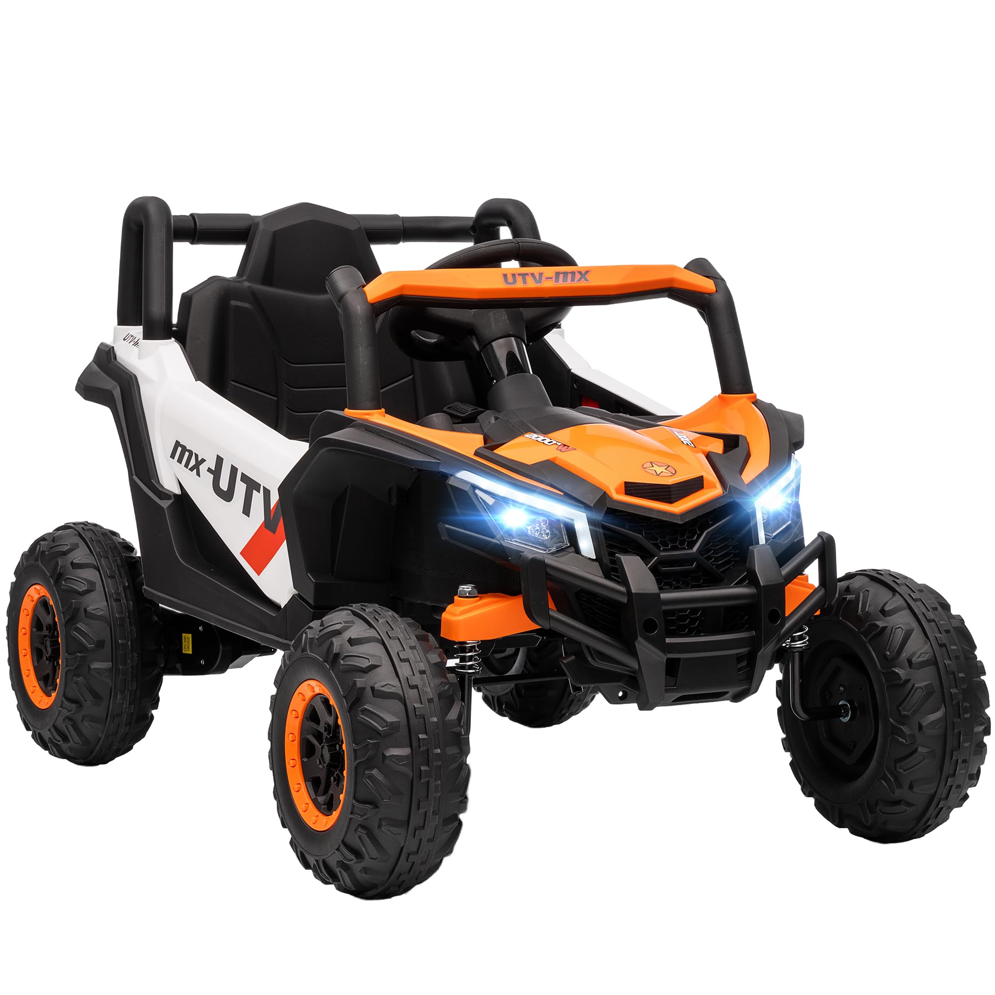 AIYAPLAY Kinder Elektroauto 12V mit 2,4 GHz Fernbedienung 2 Motor Orange | Kinderauto UTV, Kinderfahrzeug, Softstart, Federungssystem, LED-Leuchten, Musik, USB-Anschluss, Hupe, Für 3-5 Jahre