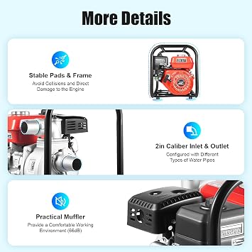 2 7.5HP Gas Powered Trash Water Transfer Pump, 212cc 4-Stroke Gasoline Engine Water Pump with 24.61 ft Hose Portable Gasoline Engine Water Pumps for Farmland Watering, Garden Irrigation