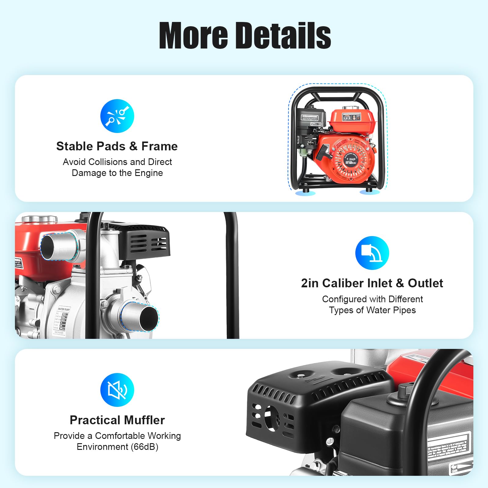 7.5 Hp 2" Portable Gas-Powered Semi-Trash Water Pump Gasoline Water Pump 7.5 Portable Gas Powered Water Gasoline 7.5M Pantaloni