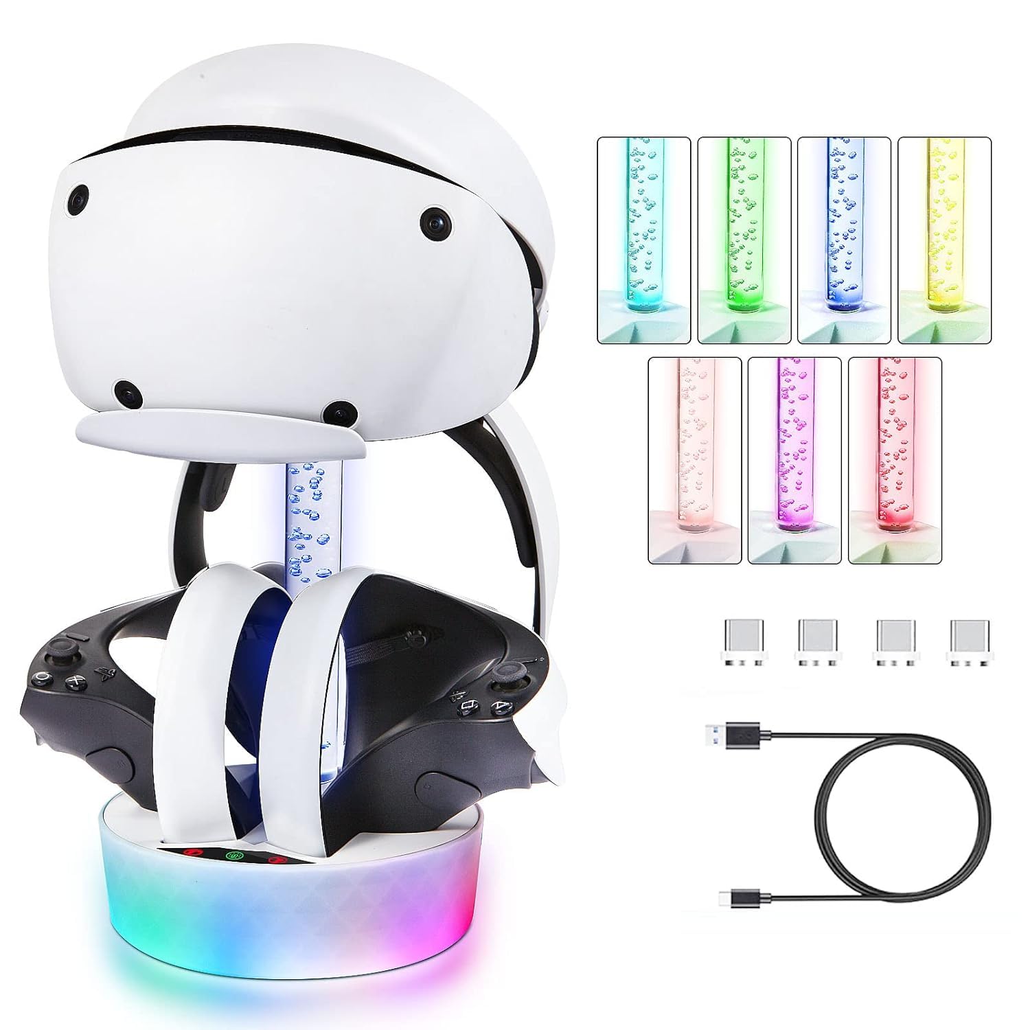 PSS Charging Station for PS5 VR2, PSVR2 Adjustable RGB Gradient Light on Stand Base, 4Pcs Magnetic Connector Support with Fast Charging&Led Indicator Accessories for VR2 Controllers Compatible, White (B0D2B4MH5R) Amazon Price History, Amazon Price Tracker