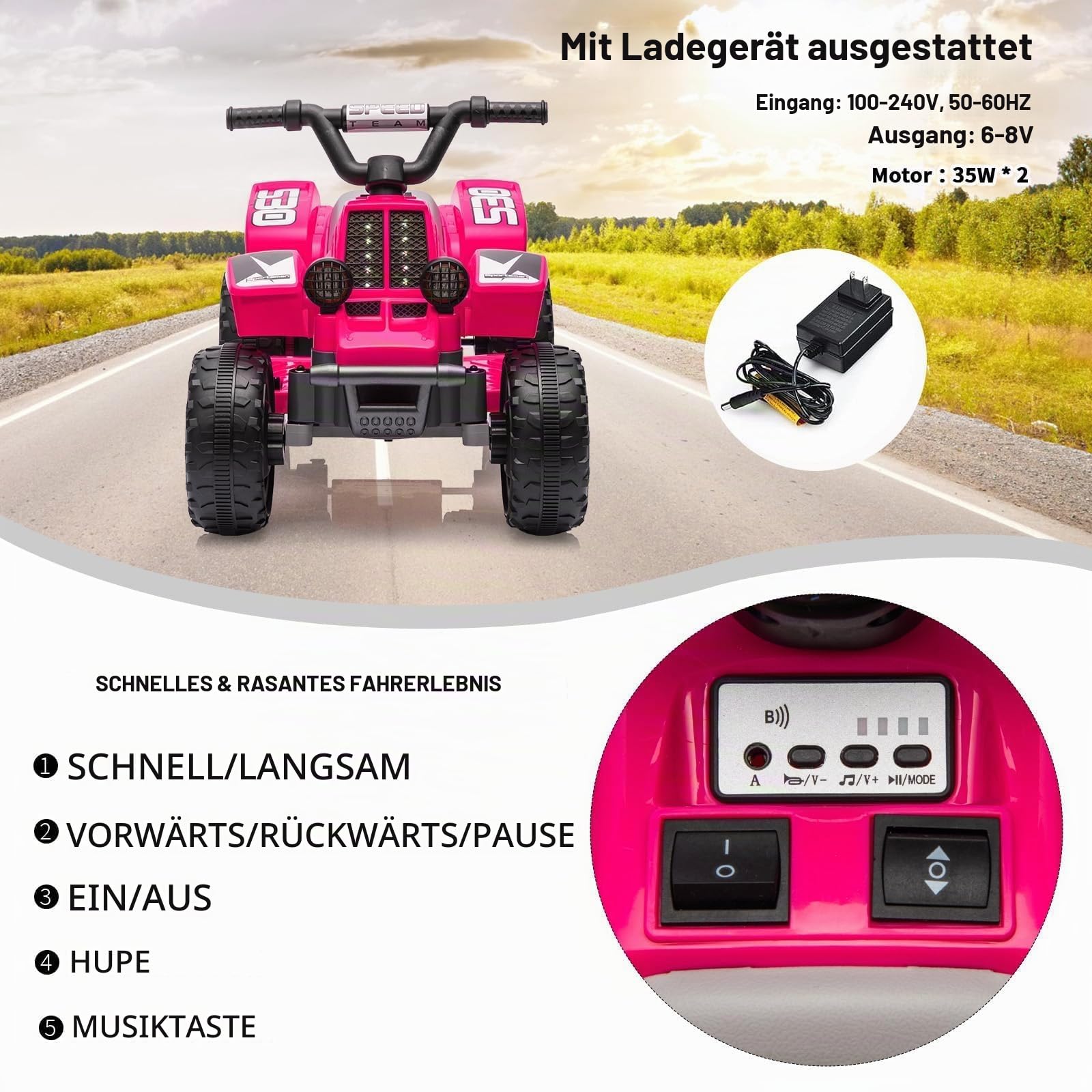 Garvee Kinder Quad Elektro 6V, Kinderquad mit Vorwärts-, Rückwärtsfunktion