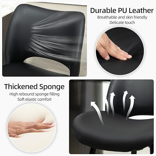 Miniatura 7 de Juego de 2 sillas de comedor tapizadas modernas con piel sintética sintética y respaldo curvado medio para cocina, sala de estar, dormitorio (negro)