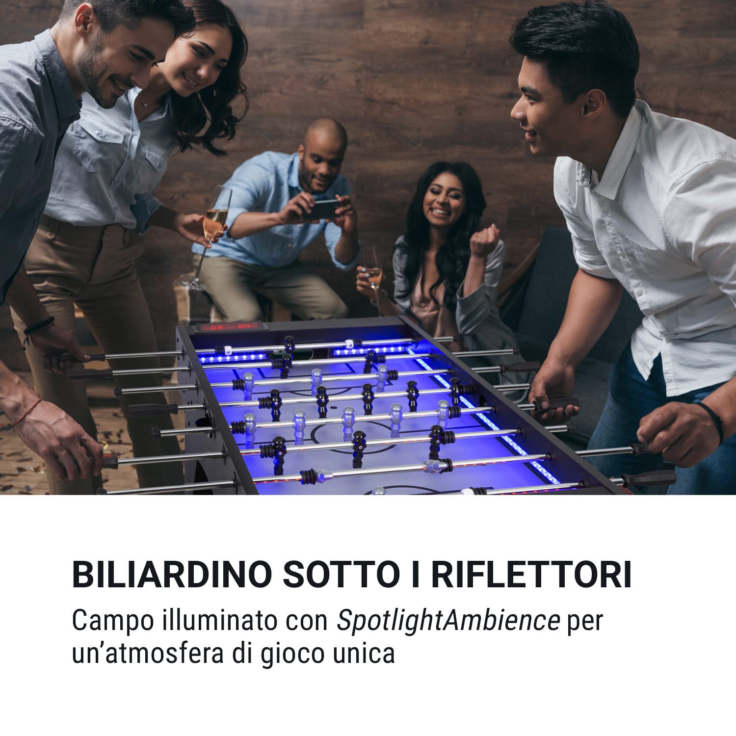 KLAR FIT Arrowhead - Calcio Balilla, Biliardino Professionale, Campo con Illuminazione LED, Segnapunti Automatico, Struttura Solida, Campo di Gioco: 117x68 cm, Aste Cave di Acciaio Inox
