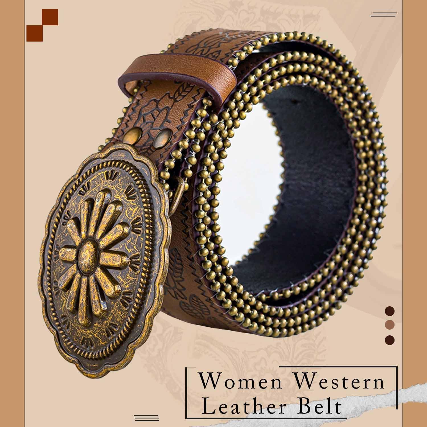 Women Western Belt Country Cowboy Cowgirl Leather Belts Floral Embossed Belts Vintage Buckle Waist Belt for Jeans Pant Dress - Image 5