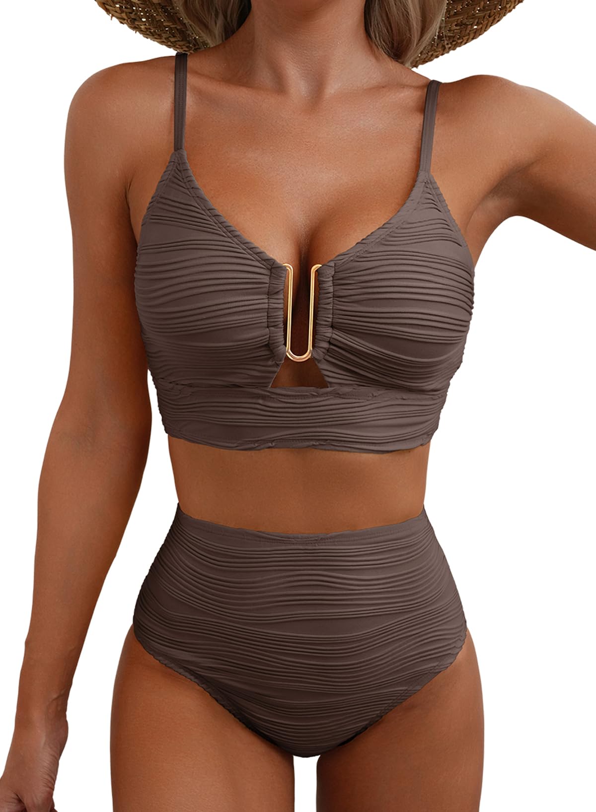 2-Piece Bestselling Bikini Set U-Wire Cutout Swimsuit High Waisted Textured 2025 Summer Beach Swim Bathing Suits-image-18