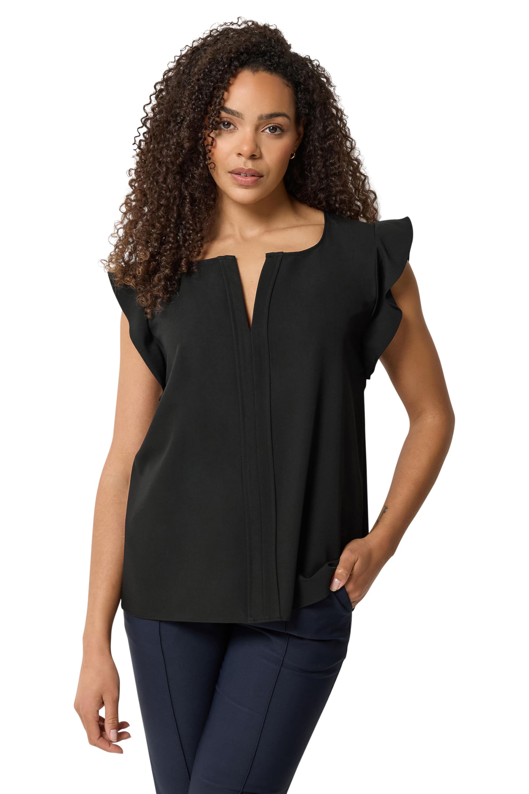 M&Co Women's Black Frill Sleeve Blouse In Size 18