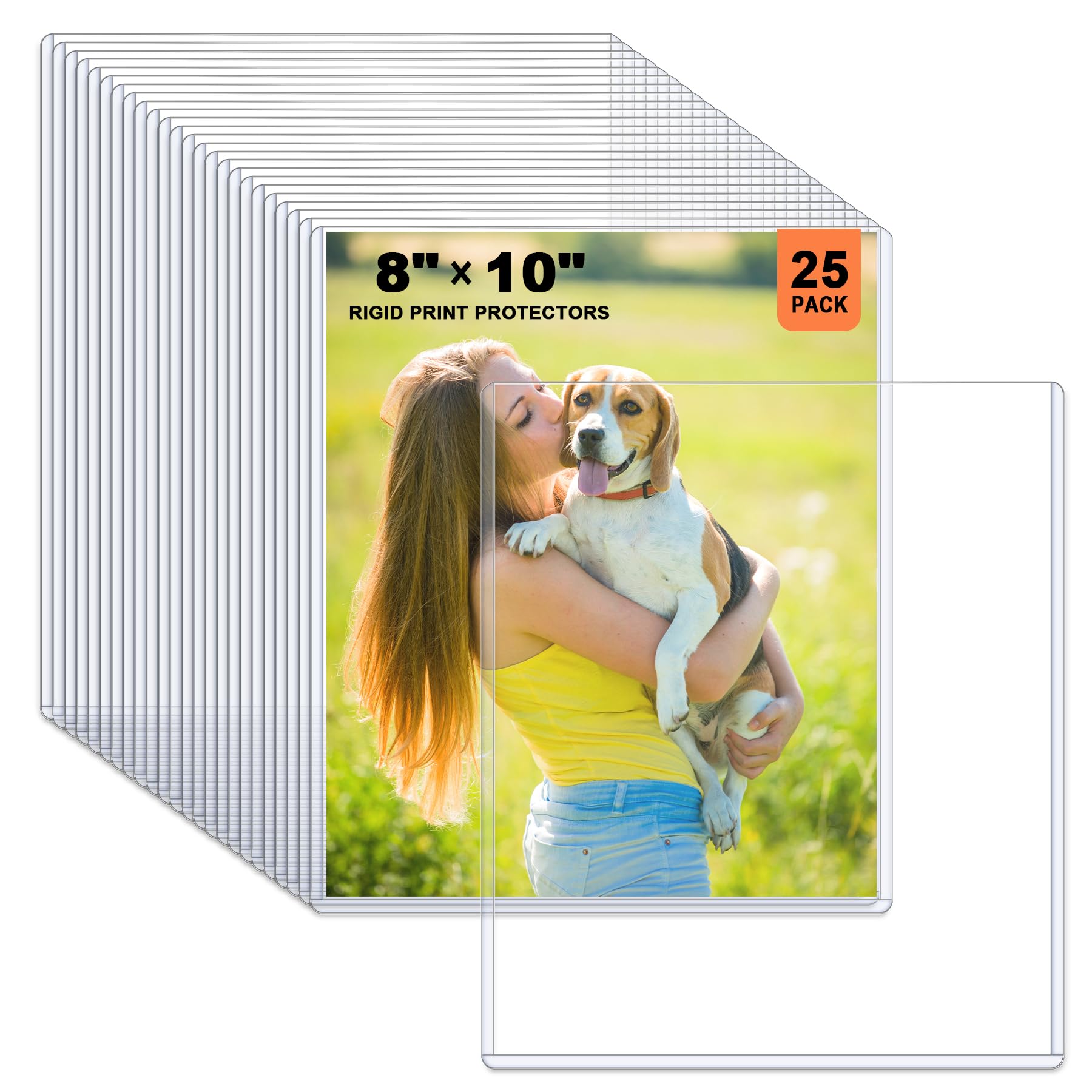 Ndsox 25 Pack 8" x 10" Rigid Print Protectors Clear Hard Plastic Sheet Protectors Top Loading for Photographs, Photo Papers, Posters, Prints, Birth Certificates, Heavy Duty No-Hole Rigid Photo Sleeves