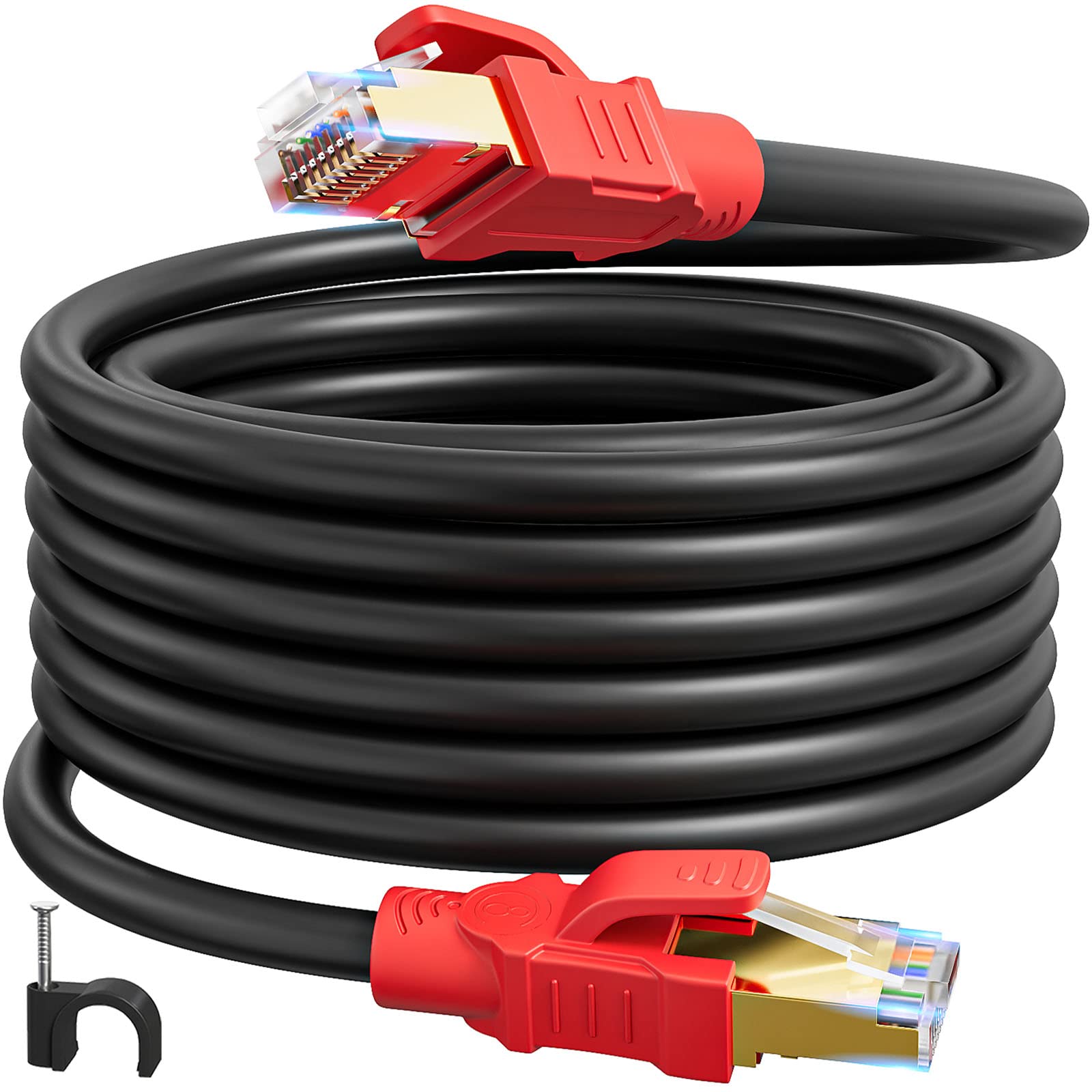 Cat 8 Câble Ethernet 15M, Haut Debit Blindé Rj45 Cable Réseau 15 Mètres | Cat8 Rj45 Noir Extérieure Intérieur 40Gbps 2000MHz, POE 26AWG SFTP Gigabit Cable Internet LAN pour Routeur Modem