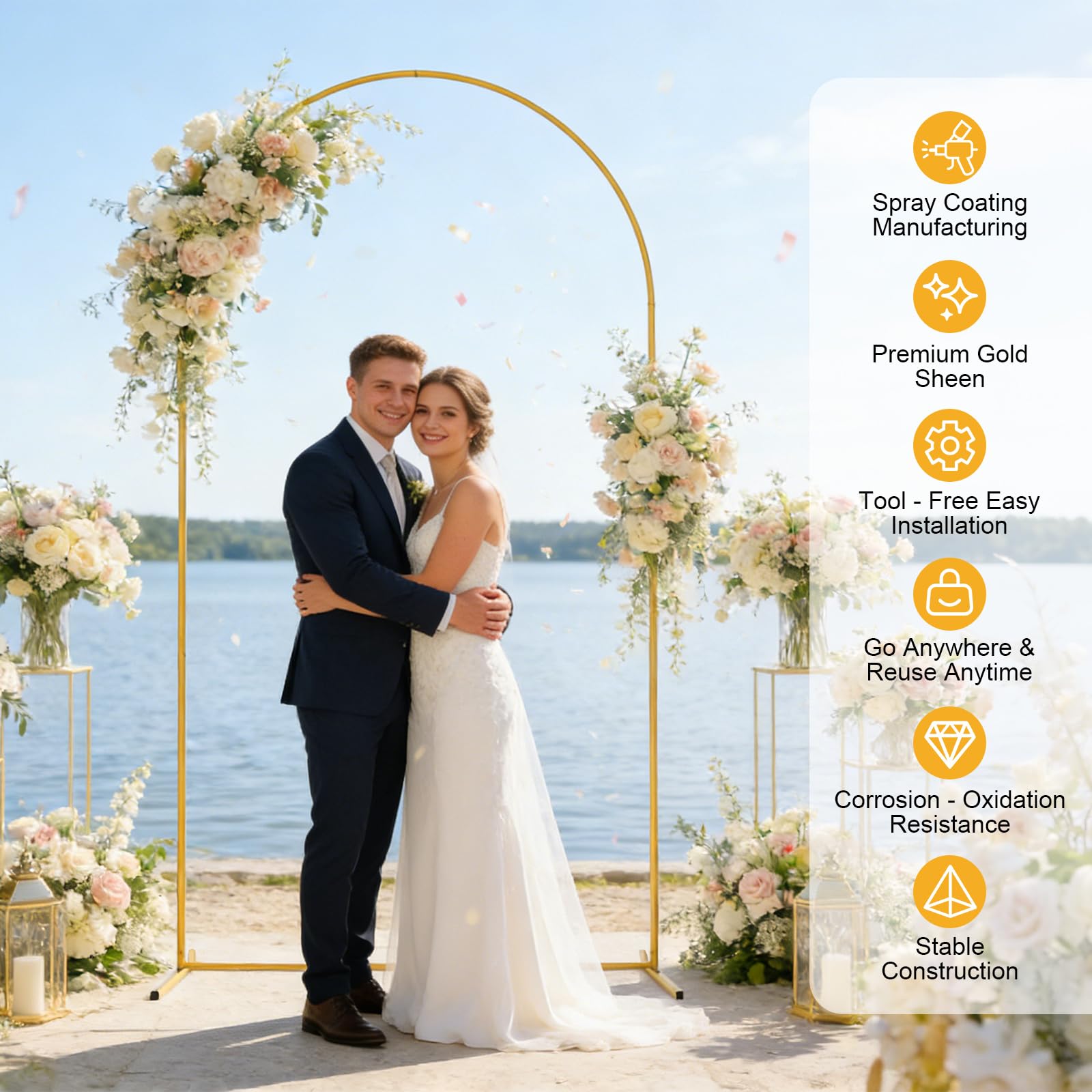 Supporto per Arco Matrimoniale, Regolabile in Altezza da 1,8 a 2,2 M, Struttura per Arco Dorata, Arco per Matrimonio, Arco con Palloncini per Matrimonio, Compleanno, Festa, Baby Shower