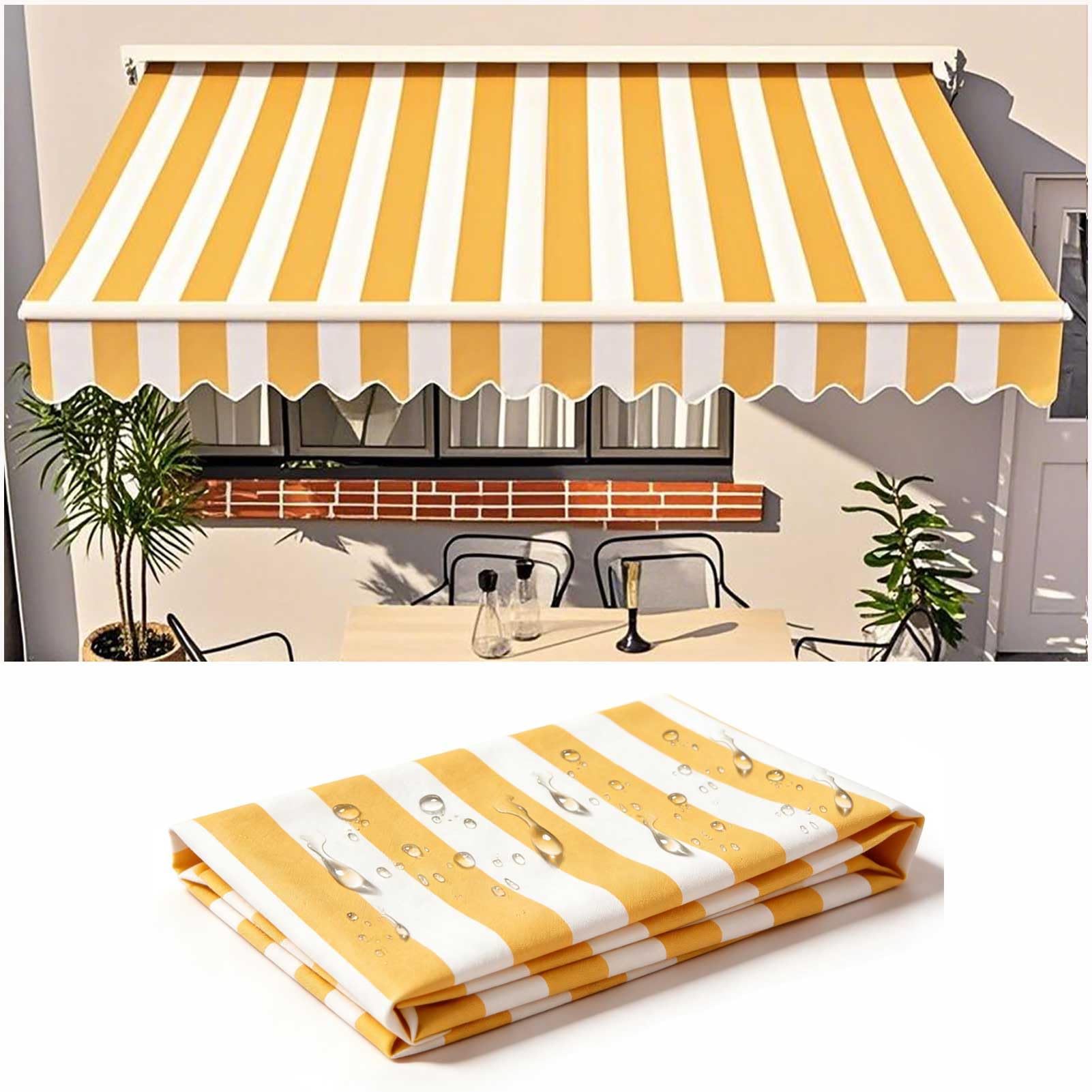 Patio Awning 7x2m Fabric Replacement Sunshade Canopy for Retractable Awnings, Exterior Sunshade Canopy Cloth for Yard, Deck, Balcony, Yellow White Stripes — image 1