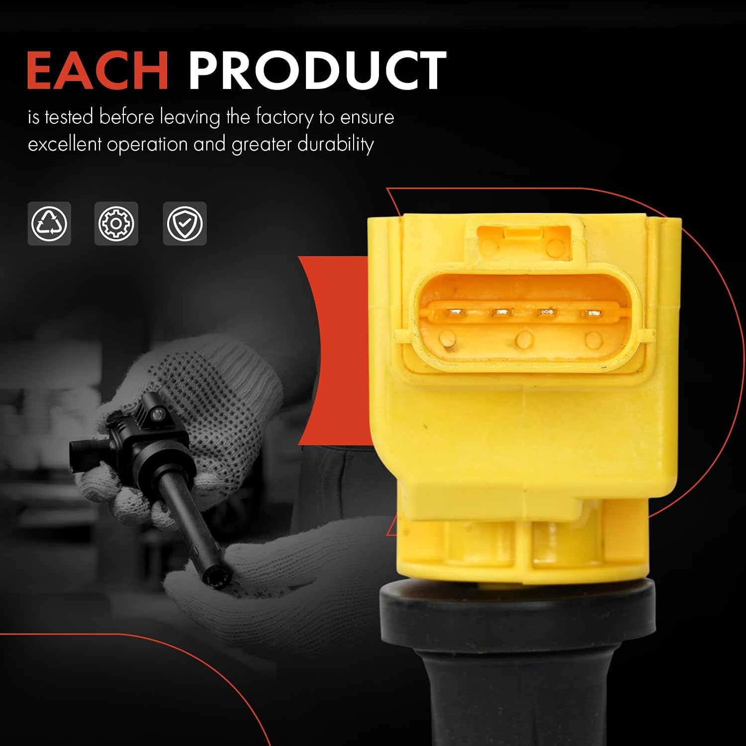 A-Premium Ignition Coil Pack Compatible with Mazda CX-5 2013-2024, 3 2012-2024, 6 2014-2020, CX-9 2016-2023, 5 2017, MX-5 Miata, CX-3, CX-30, 3 Sport, CX-50 & Yaris, Yellow, Set of 4