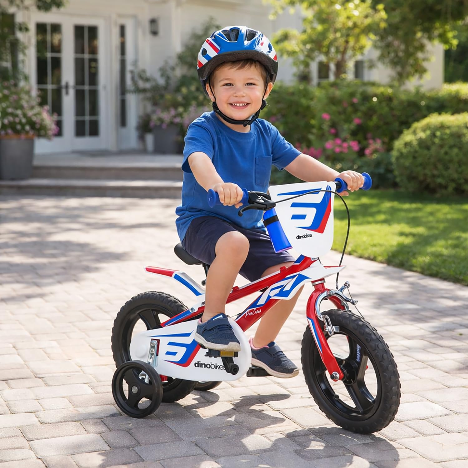 Bici Bicicletta Bambino 12 Pollici 1 Freno al Manubrio e Pignone Fisso Posteriore Bianco Rosso Blu