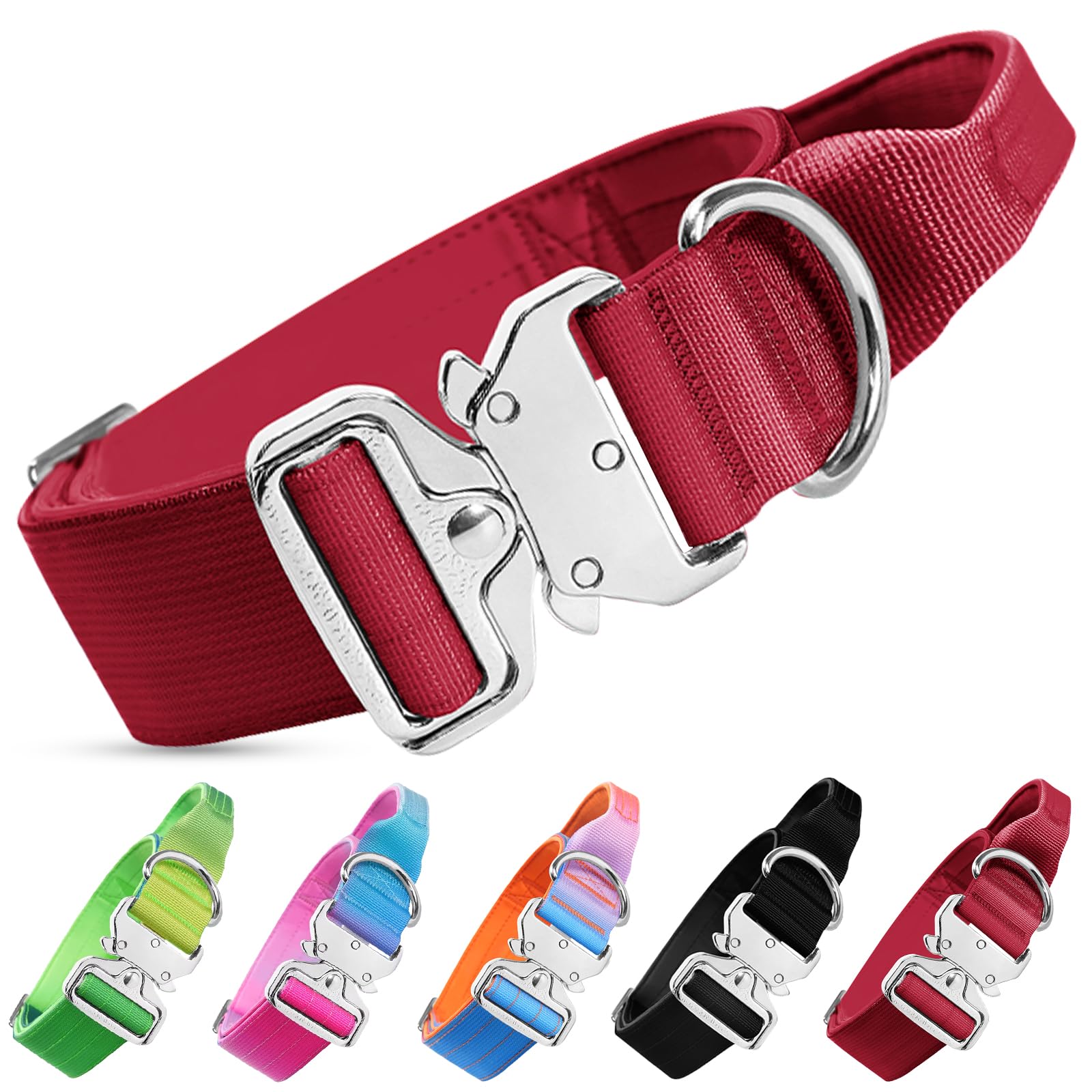Olcyren Tactical Dog Collar, Military Nylon Adjustable Strong Dog Collar with Handle and Heavy Duty Metal Buckle, Soft Comfortable Wide Thick Pet Collars for Medium Large Dogs Training (Red, XL)