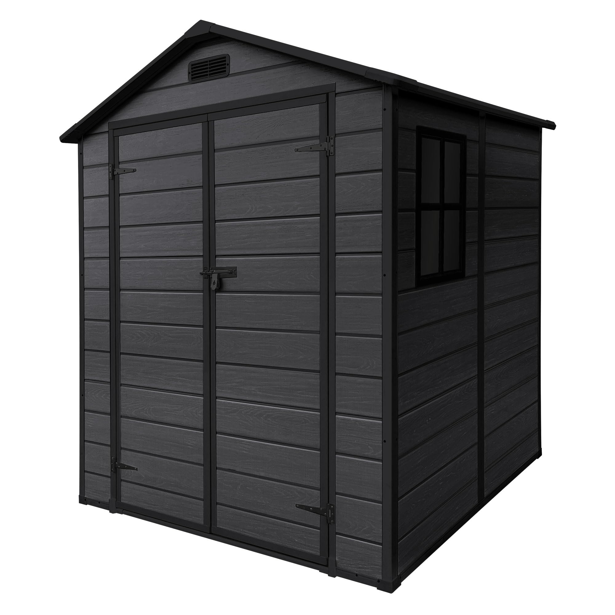 ECD Germany Caseta de Jardín con Suelo, 5m³ 151x182x220 cm, Gris Oscuro, Cobertizo Exterior de Plástico para Almacenamiento de Herramientas, con Tejado en Dos Aguas, Puerta y Ventana de Ventilación