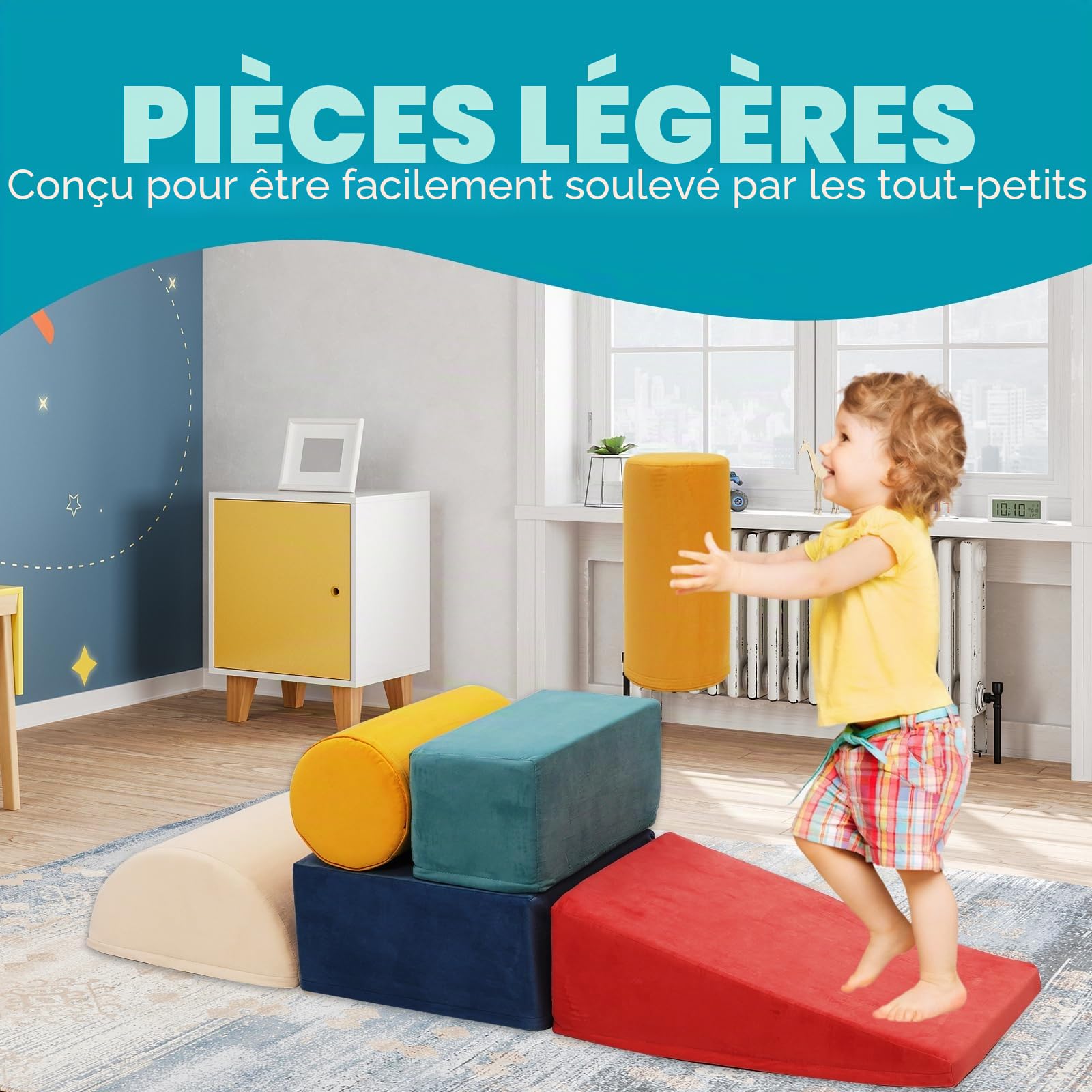 Parcours motricité bébé – 5 pièces Soft Play Corner Climber, Blocs de Construction Souples Géants en Mousse, Jouets d'escalade Éducatifs pour Bébé 1 Ans+, Design Lavable (Couleur)