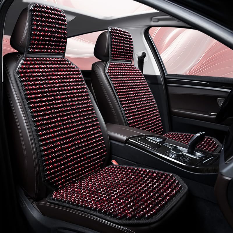 Respaldo Asiento Coche Cojín universal con cuentas de madera for asiento coche, refrescante y transpirable. Base tela antideslizante(Business Black)