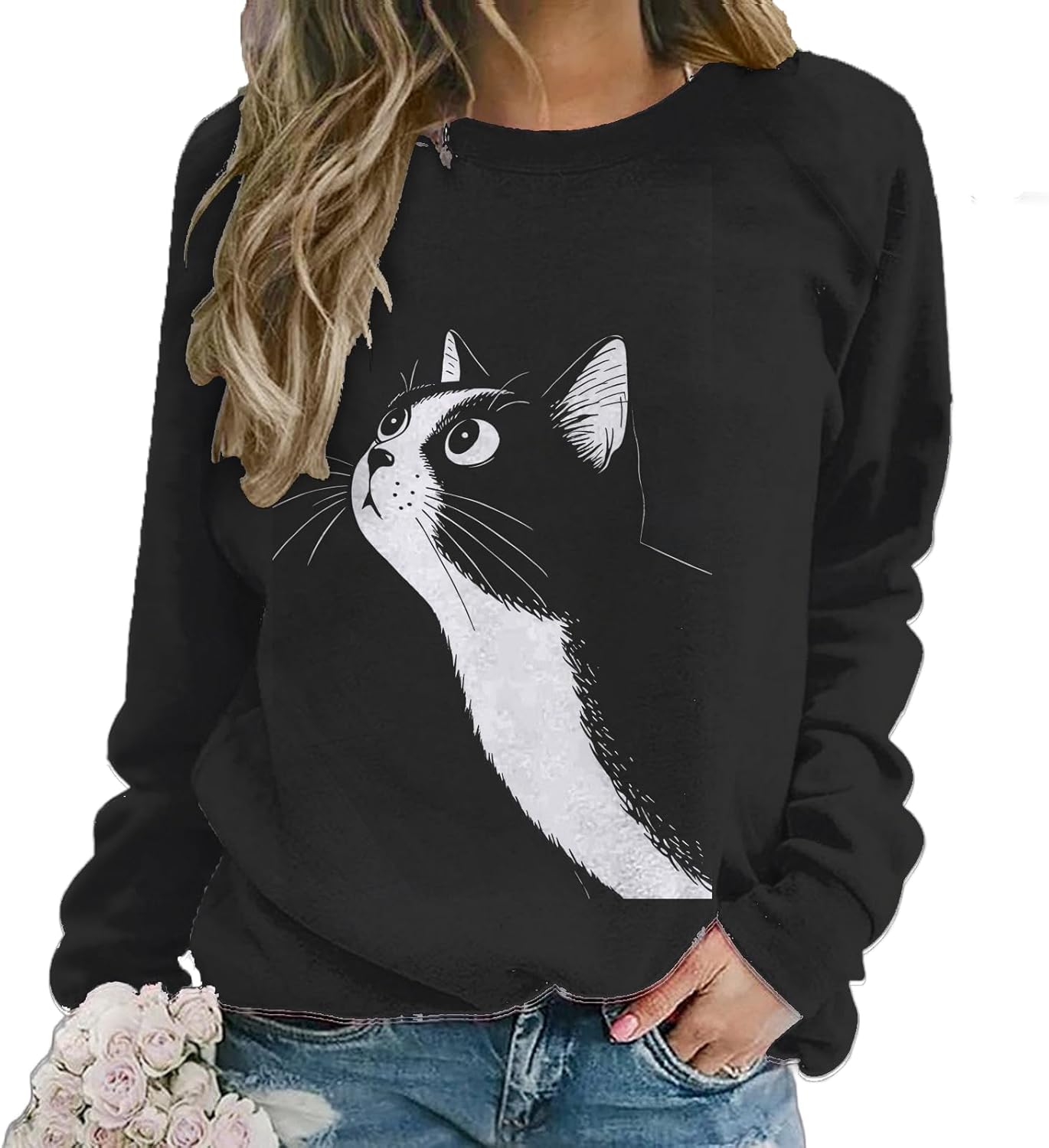 Long Sleeve Cat Shirts for Women Plus Size Cute Sweatshirt Casual Pullover Trendy Tops