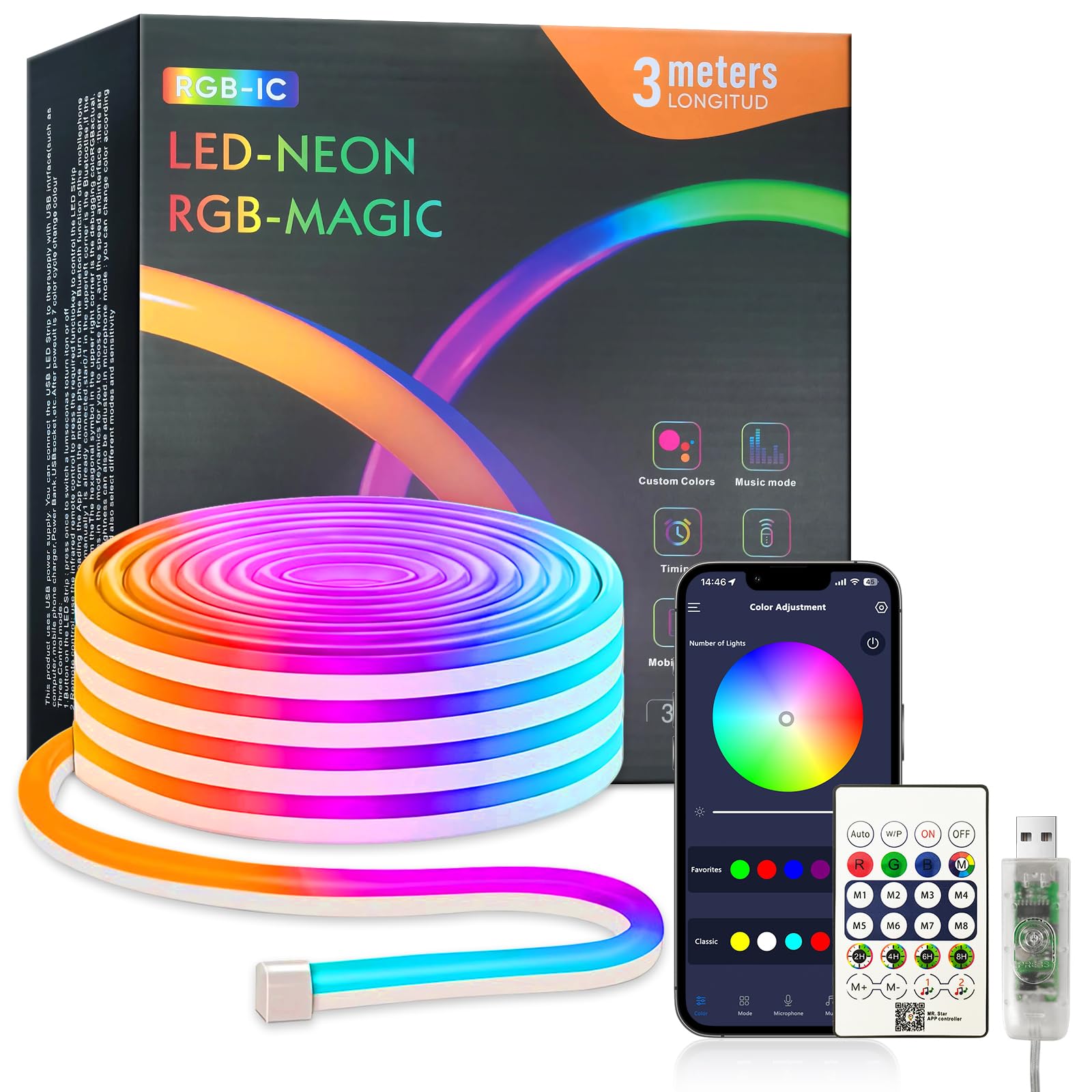 Amazon.co.jp: LEDネオンライト 3m USB給電 RGBIC チューブ式間接照明