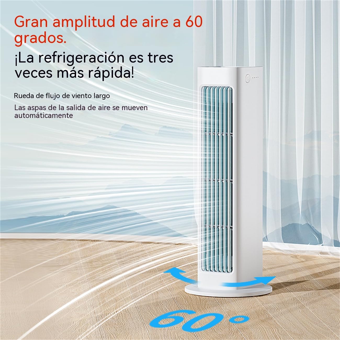 Ventilador sin aspas 2 en 1 vertical y horizontal, oscilación 60°, salida de aire ancha 230 mm, enfriamiento rápido y silencioso, montaje en pared sin perforación, para dormitorio, salón y oficina