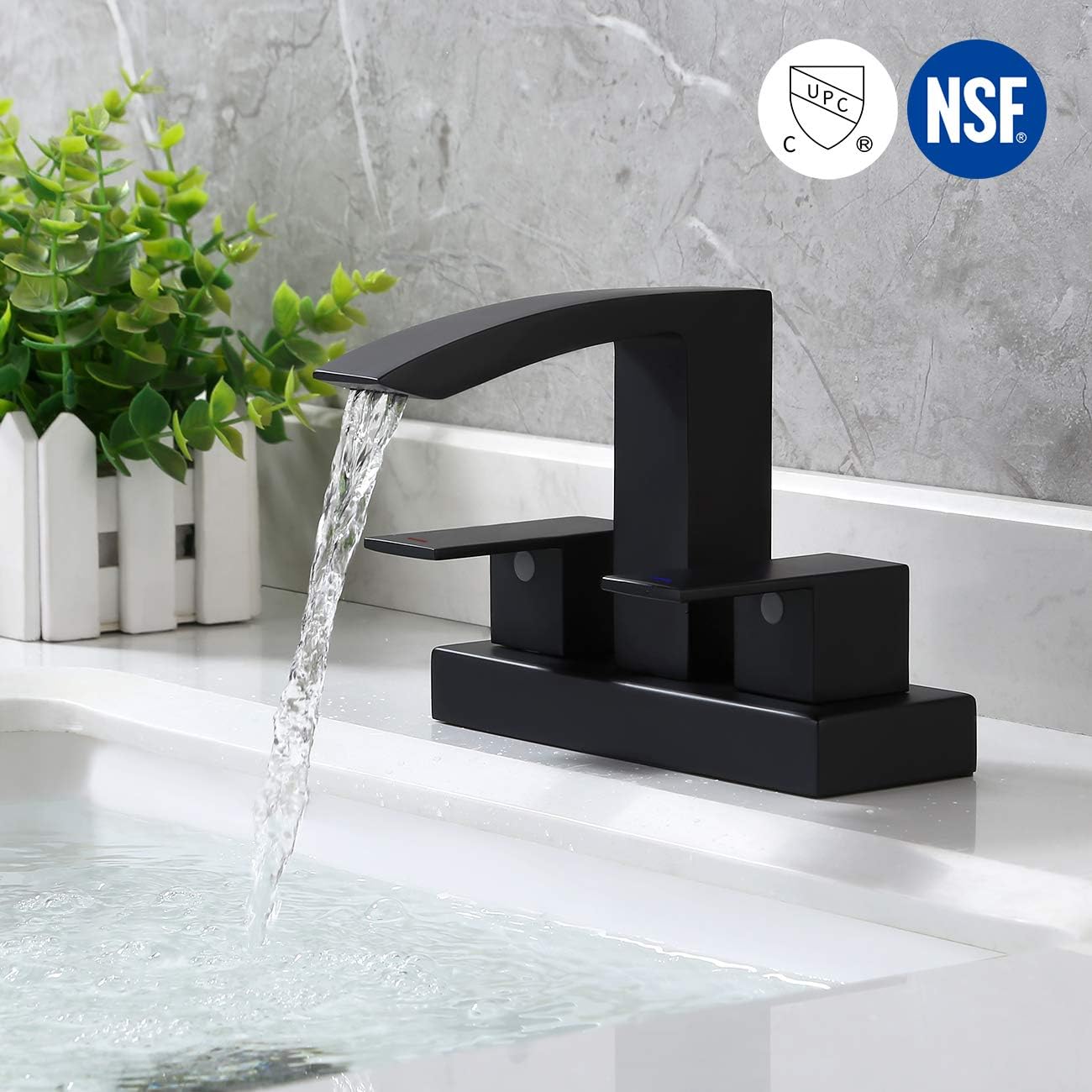 Exclusive Discount 90% Price KES Bathroom Sink Faucet Matte Black Two Handle Faucet 4 Inch Centerset Waterfall Modern Style Vanity cUPC NSF Certified, L4101LF-BK