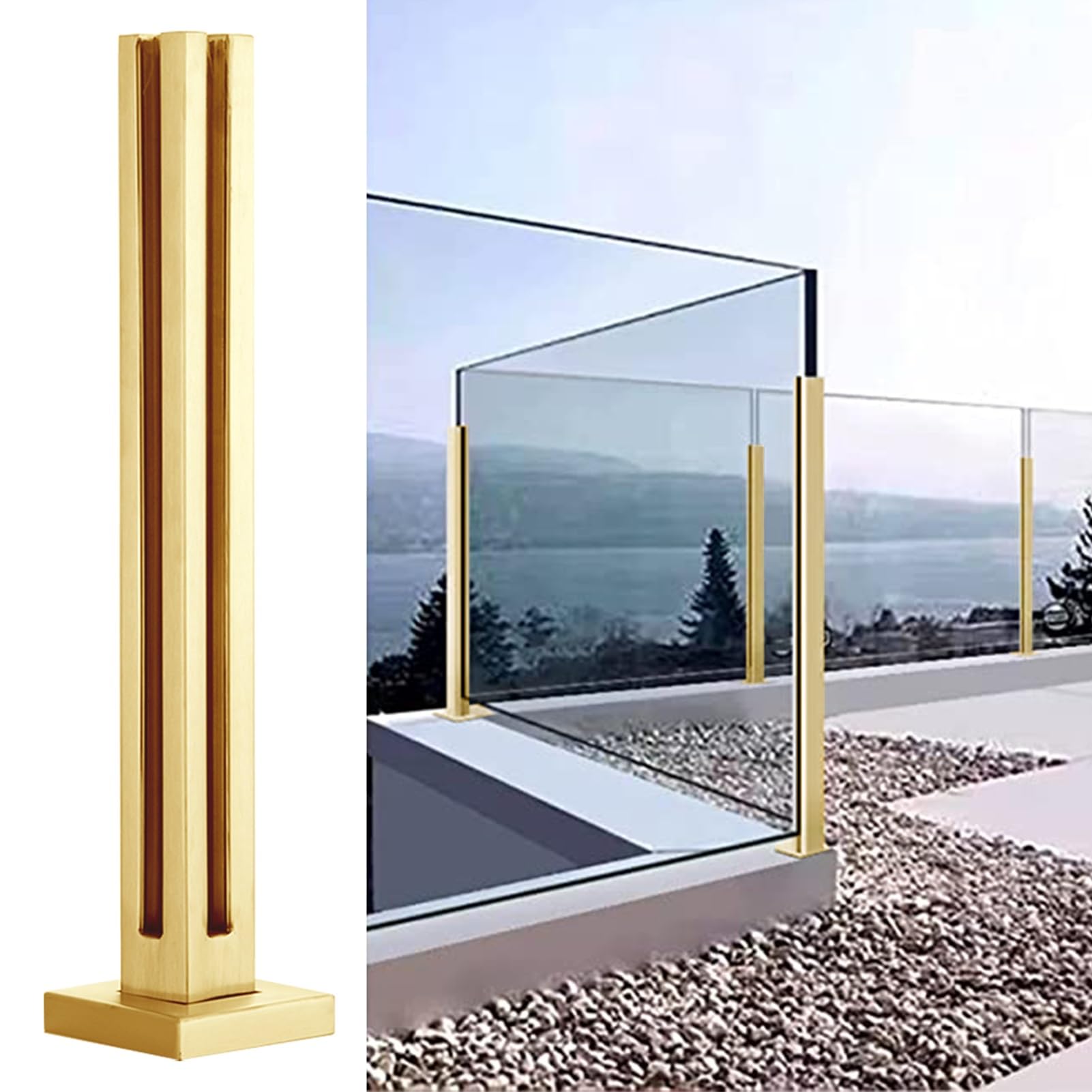 Poste esquinero de acero inoxidable de 95 cm para barandillas de balcón y terraza moderna