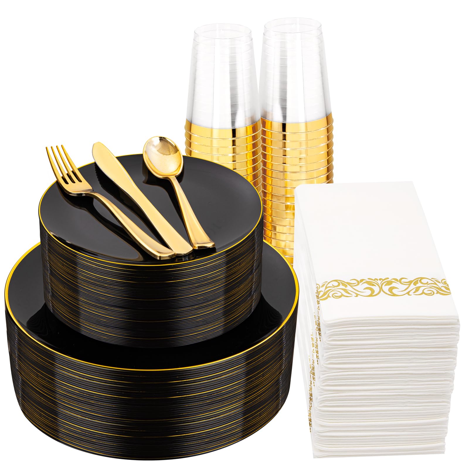Supernal 350 Piece Black & Gold Dinnerware Set -1 Supernal 350 Piece Black & Gold Dinnerware Set -1