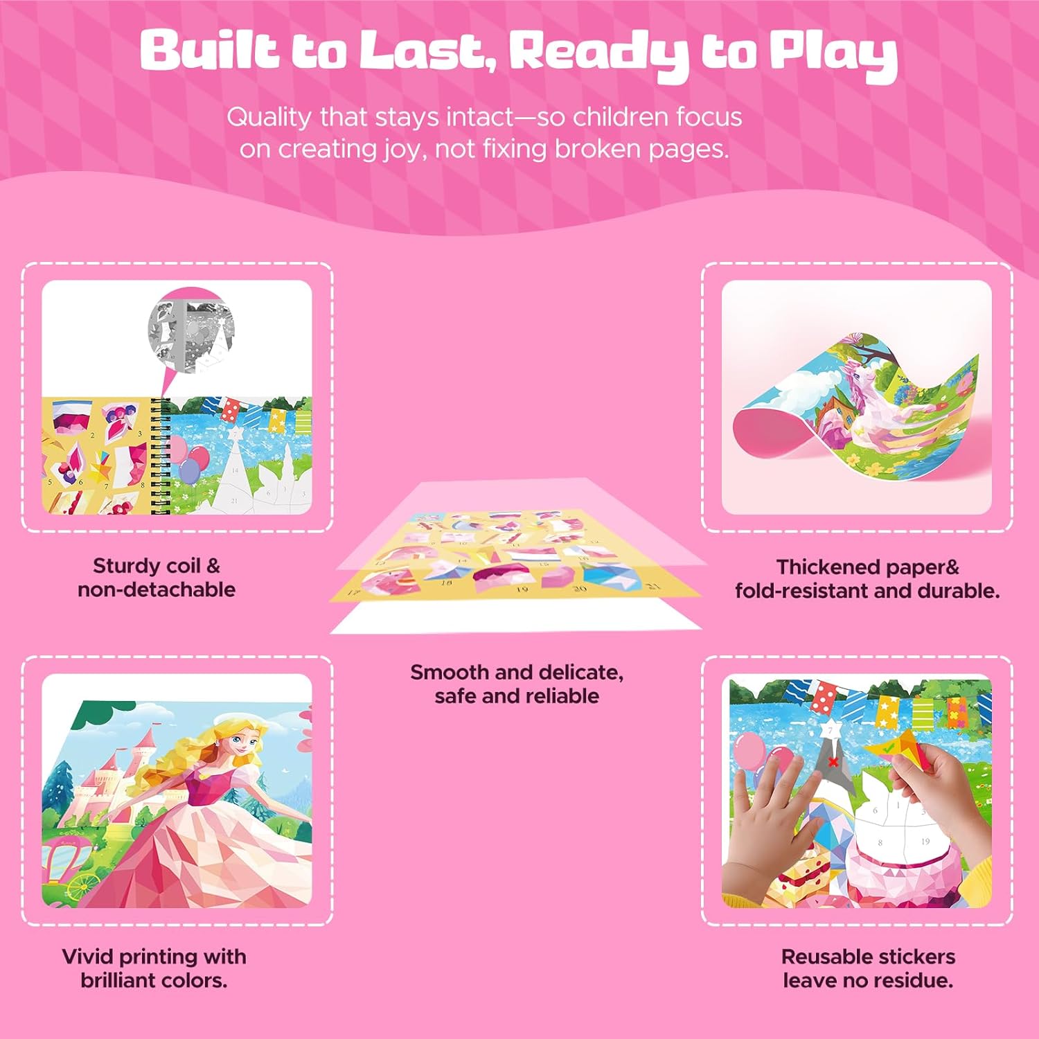 2PCS Paint by Number Sticker Book Travel Activities Essentials for Girls Kids Ages 4-10 Road Trip & Airplane Toys & Long Car Rides, Birthday Present, Preschool Classroom Party Gifts