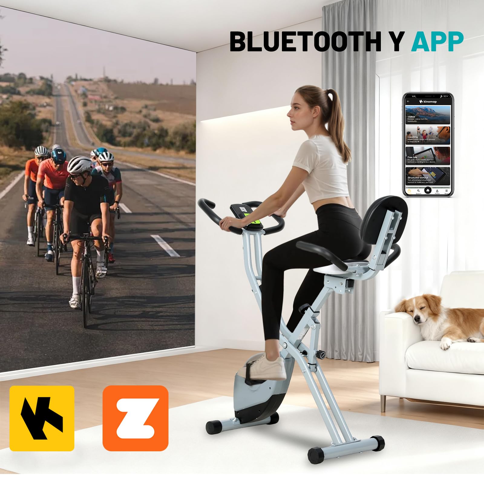 ISE 2-IN-1 Vélo d'Appartement Pliable, Cardio Training 8 Niveaux Résistance Magnétique, Bluetooth