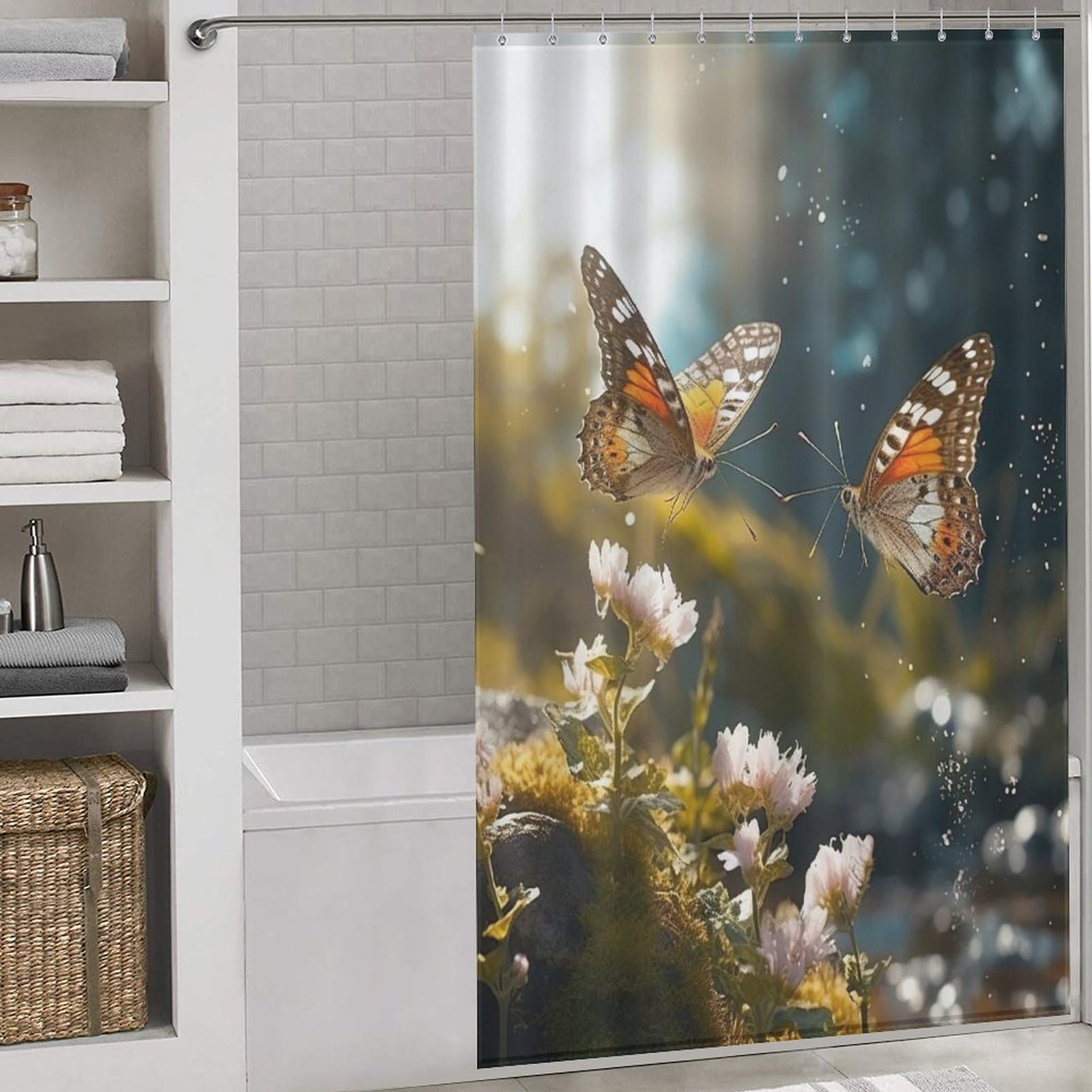 Rideau de douche polyester style nature pour transformer l'ambiance de la douche