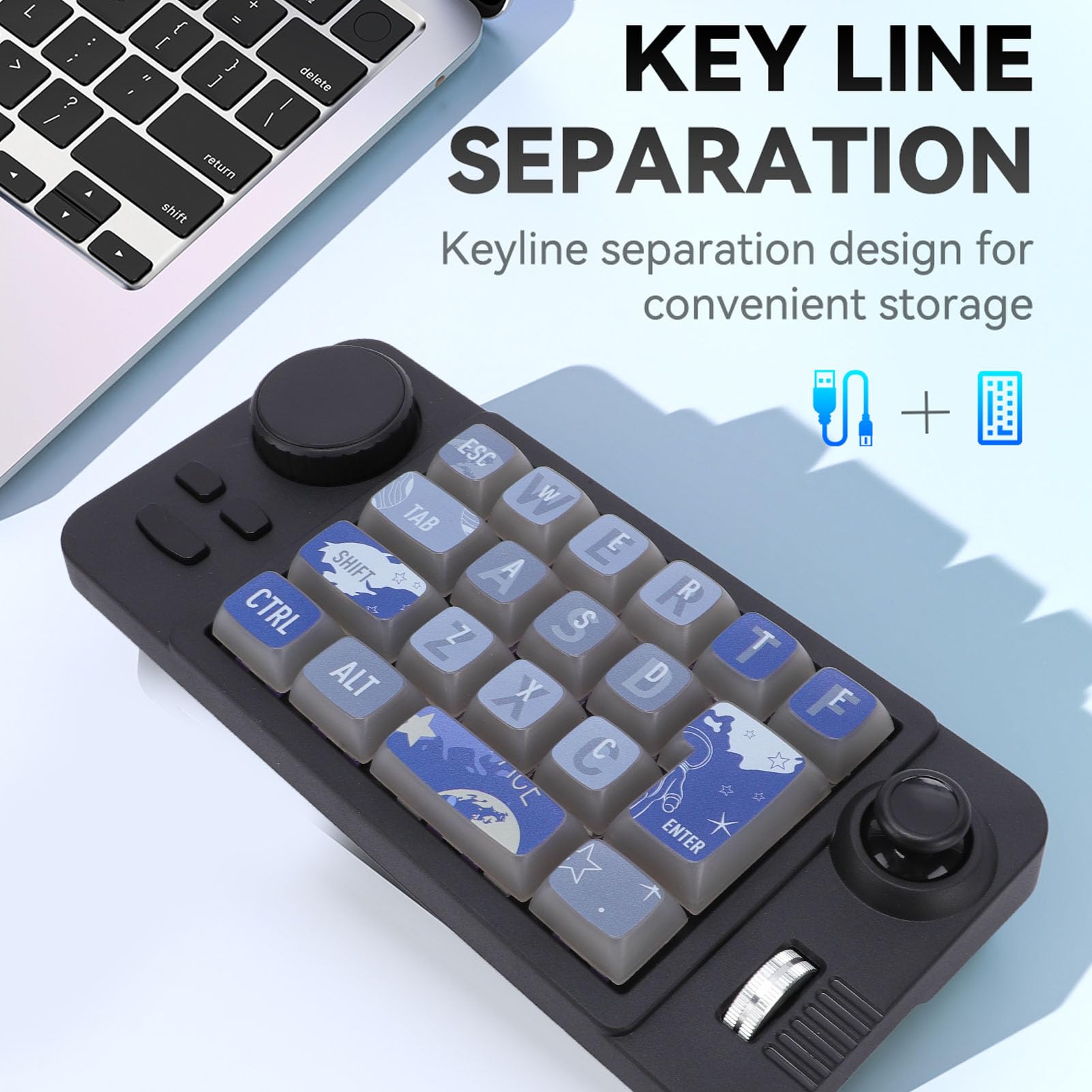 Jectse Pavé Numérique Mécanique Programmable à 19 Touches (Macros), Rétroéclairage LED RGB, connectivité sans Fil 2,4 GHz/Bluetooth 5.0 / Filaire, avec Joystick, Molette de Contrôle