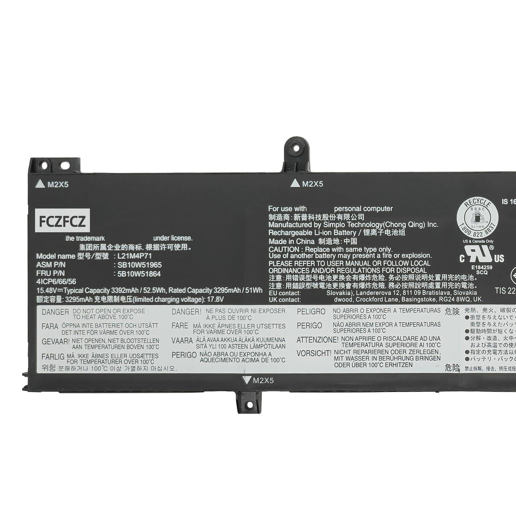 Amazon.com: FCZFCZ L21M4P71 Battery 52.5Wh Replacement for Lenovo