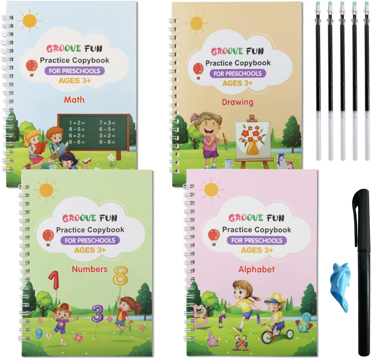 4 Pack Grooved Handwriting Books for Magic Practice Copybook Cursive Writing Combination Groove Calligraphy Copybook(4)