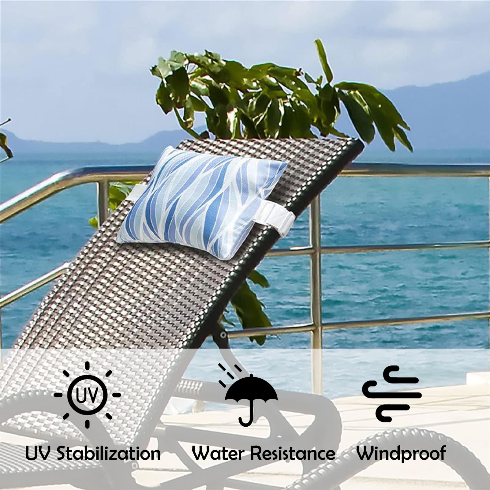 Oreiller de Chaise Longue, Appuie-Tête de Chaise Longue Bain de Soleil Coussin Oreiller de Transat pour Chaises Pliantes D'extérieur, 2 pièces, Bleu