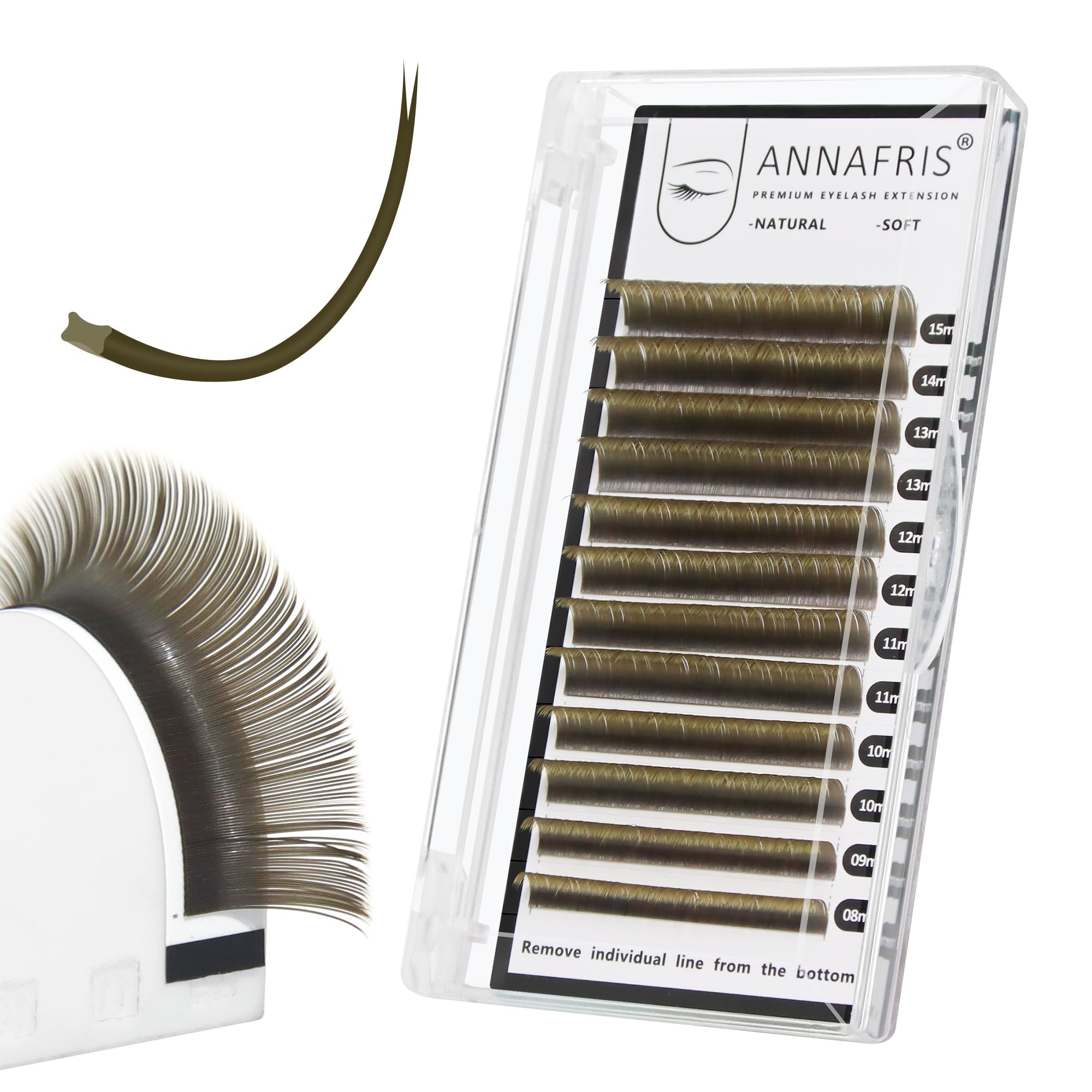 ANNAFRIS Eyelashes Extension Ellipse Flat 0.15 C 8-15mm Mix Colorful Lash Extension Natural Lash Individual Split Tips Lash(0.15C,8-15mm,Green Brown)
