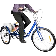 24 inch Foldable Adult Tricycle, 7 Adjustable Speeds Tricycle for Adults with Backrest, 3 Wheel Foldable Bicycle, Adult Pedal Trike Bike's for Adults, Seniors, and Novice Users, Blue