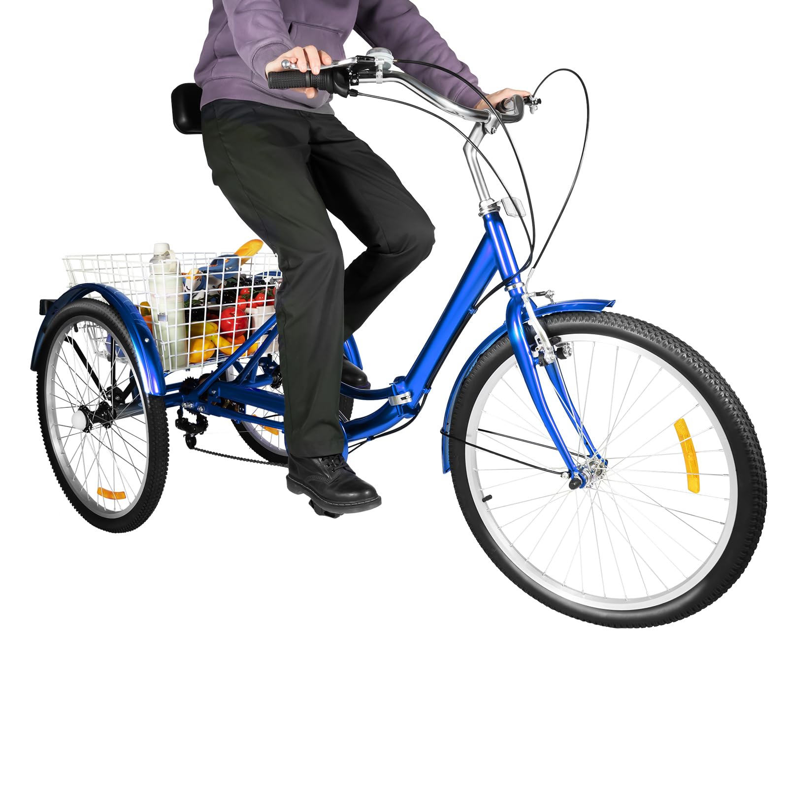 Tricycle Adulte 24 Pouces 7 Vitesses - Avec Panier, Lumière LED, Charge 120 Kg, Réglable (vert)