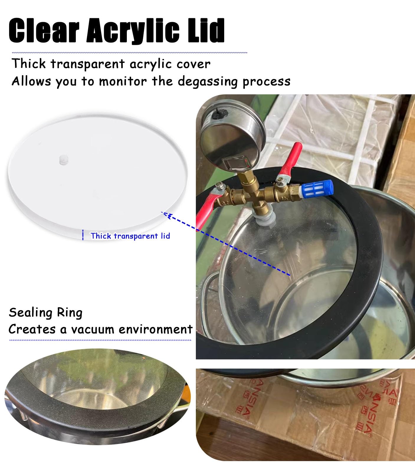 Vakuumkammer Vakuumkammer-Set aus Edelstahl mit 1 M Schlauch, Entfernungsgerät für Harzblasen, Entgasungsfass für Silikon Zur Holzstabilisierung Im Labor(1.5 Gallon/6L)