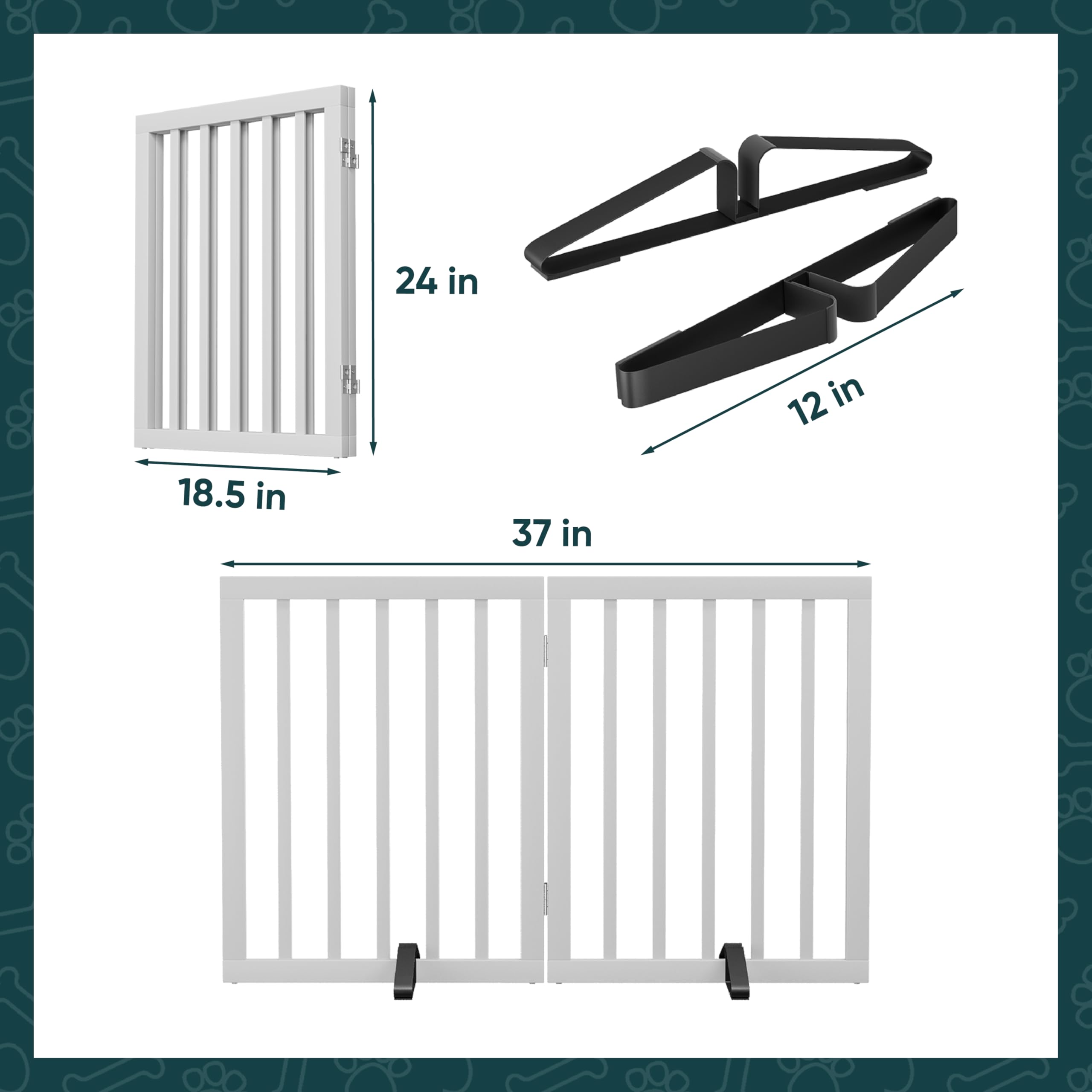 Semiocthome Puertas de bambú independientes para perros, 2 paneles, puertas interiores para cachorros, 24 pulgadas de alto, blanco