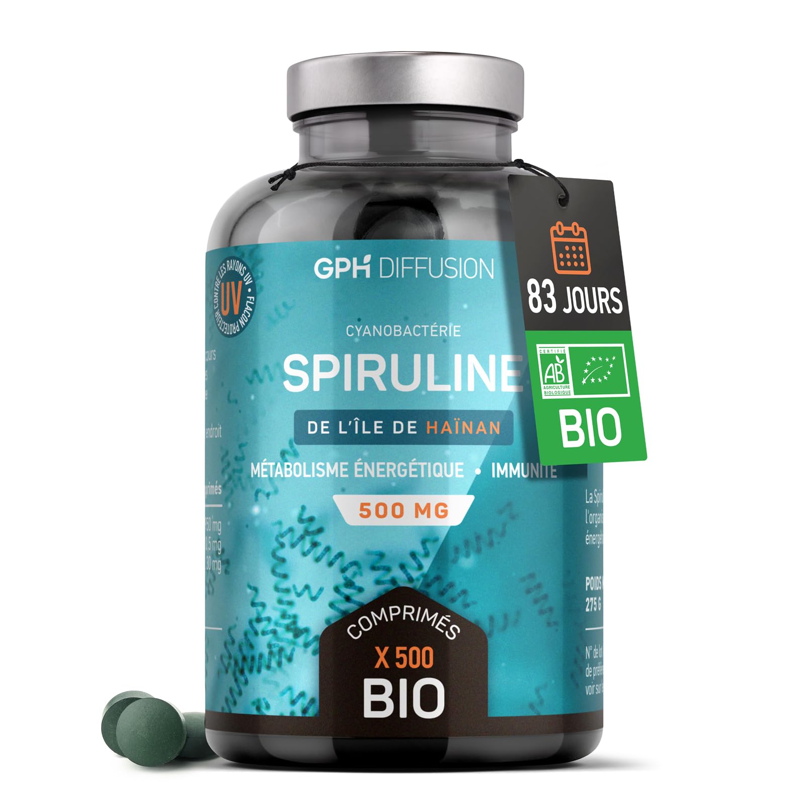 Spiruline Bio 500 mg - 2000 Comprimés
