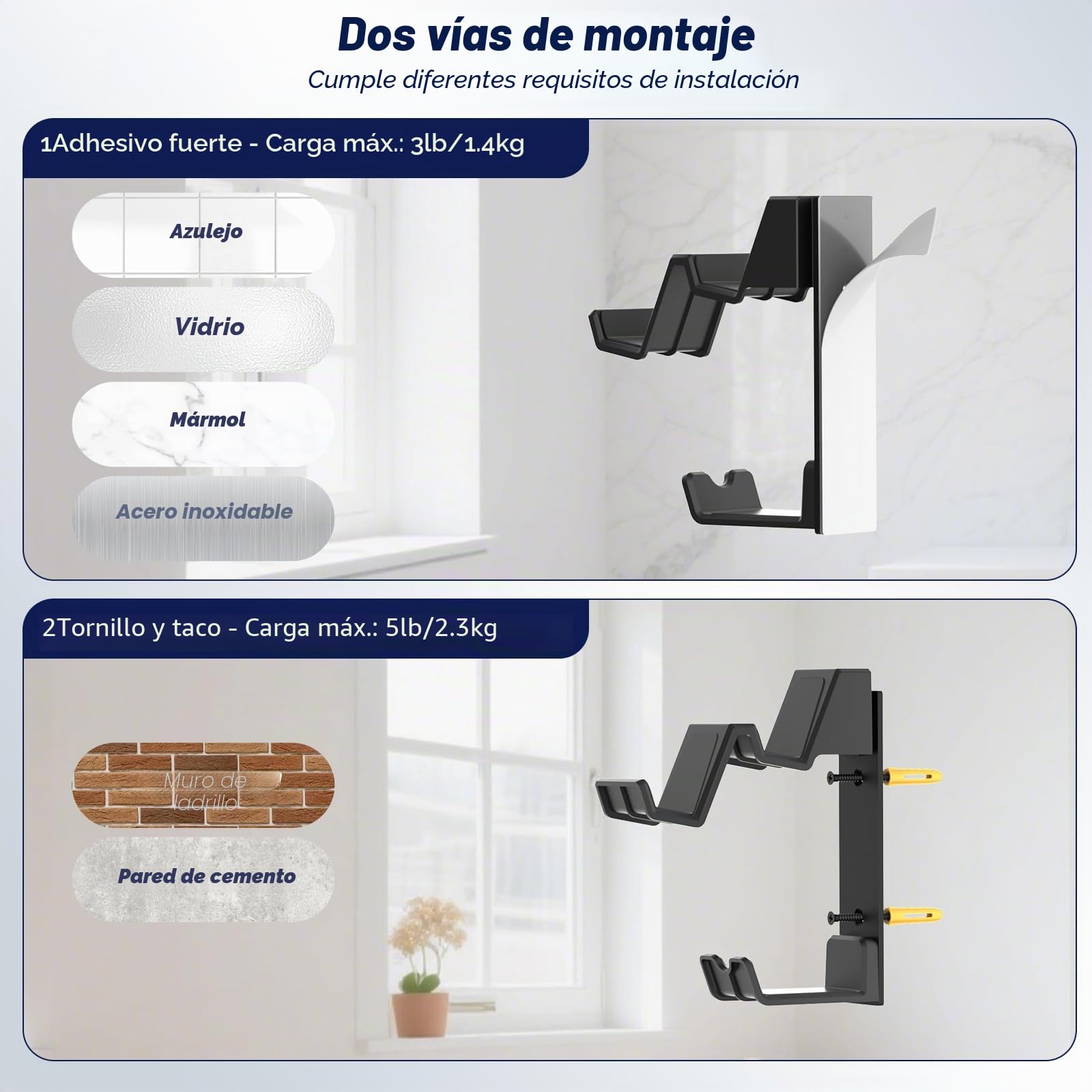 KDD Dos Soporte Mando Gamepad, Universal Soporte Auriculares Pared & Gancho Controlador de Pared, Instalación Adhesiva o con Tornillos para Cascos Xbox PS5/4/3 Switch STEAM Juegos Accesorios Gaming PC