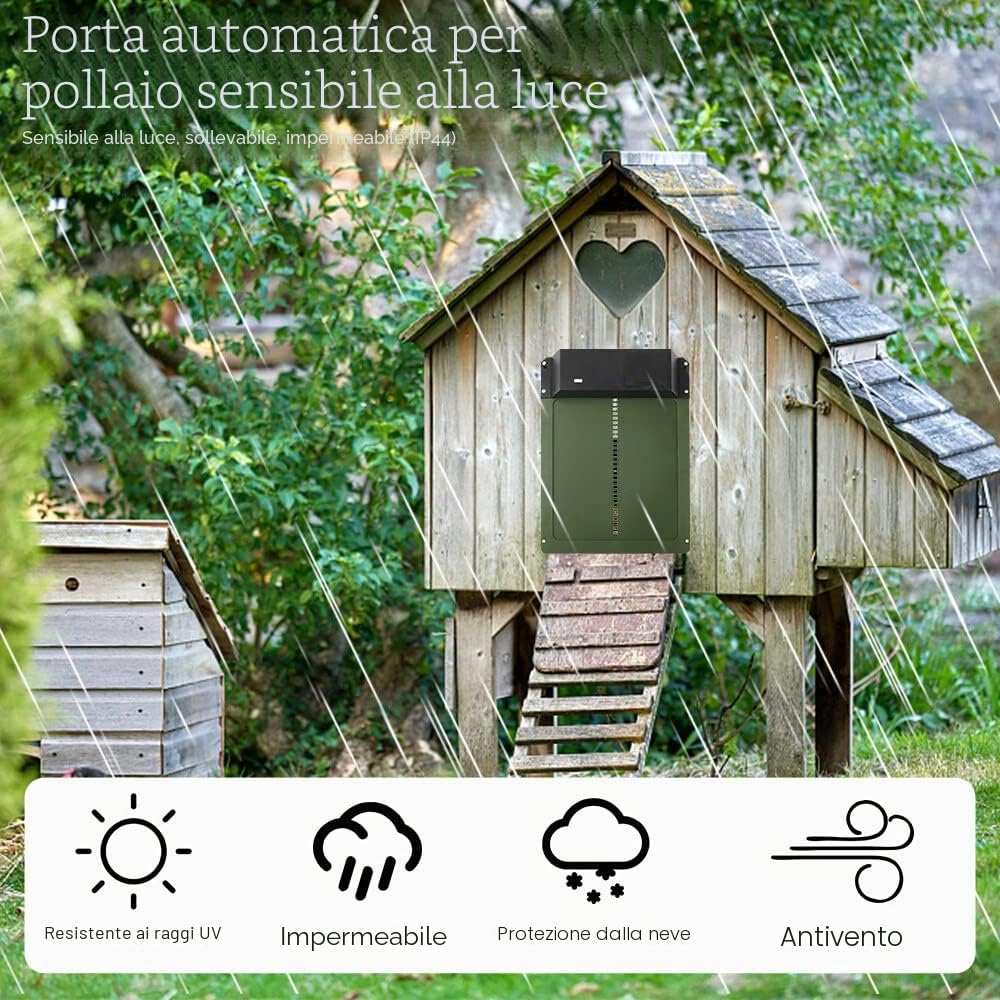 Porta di pollaio Automatico, Automatico per Pollai con Sensore di Luce Impermeabile Porta del Pollaio a Induzione per la Coltivazione di Polli Funzionamento a Batteria, Verde