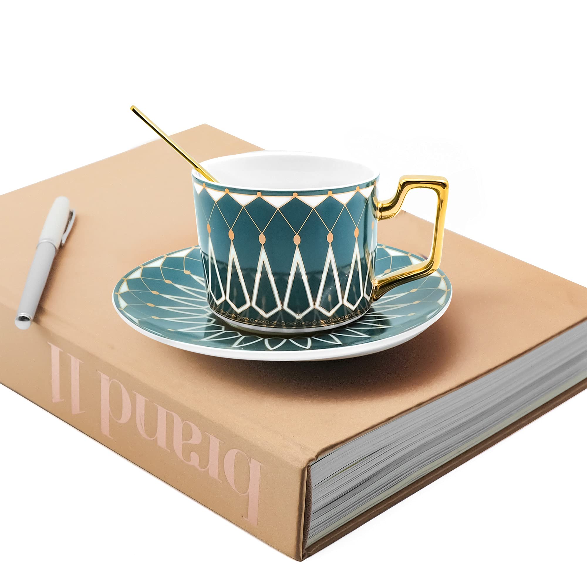 Tazza Da Tè In Bone China Rosa Con Piattino E Cucchiaio | 209,8 Ml | Porcellana Fine Lavabile In Lavastoviglie | Set Regalo