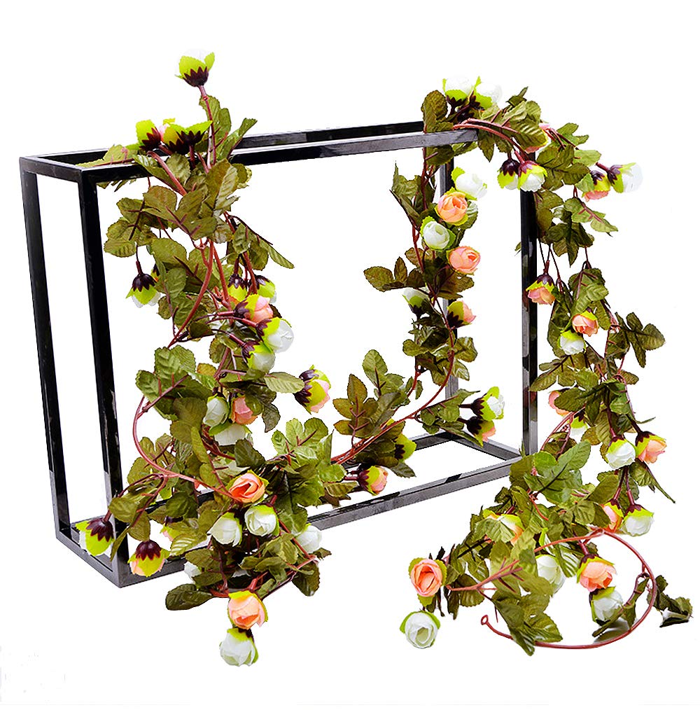 AirSun Artificial Rose Garland, 2PCS 14.5FT Fake White Champagne Rose Bud Vine Hanging Flower for Wedding Arch Garden Party Home Office Decoration