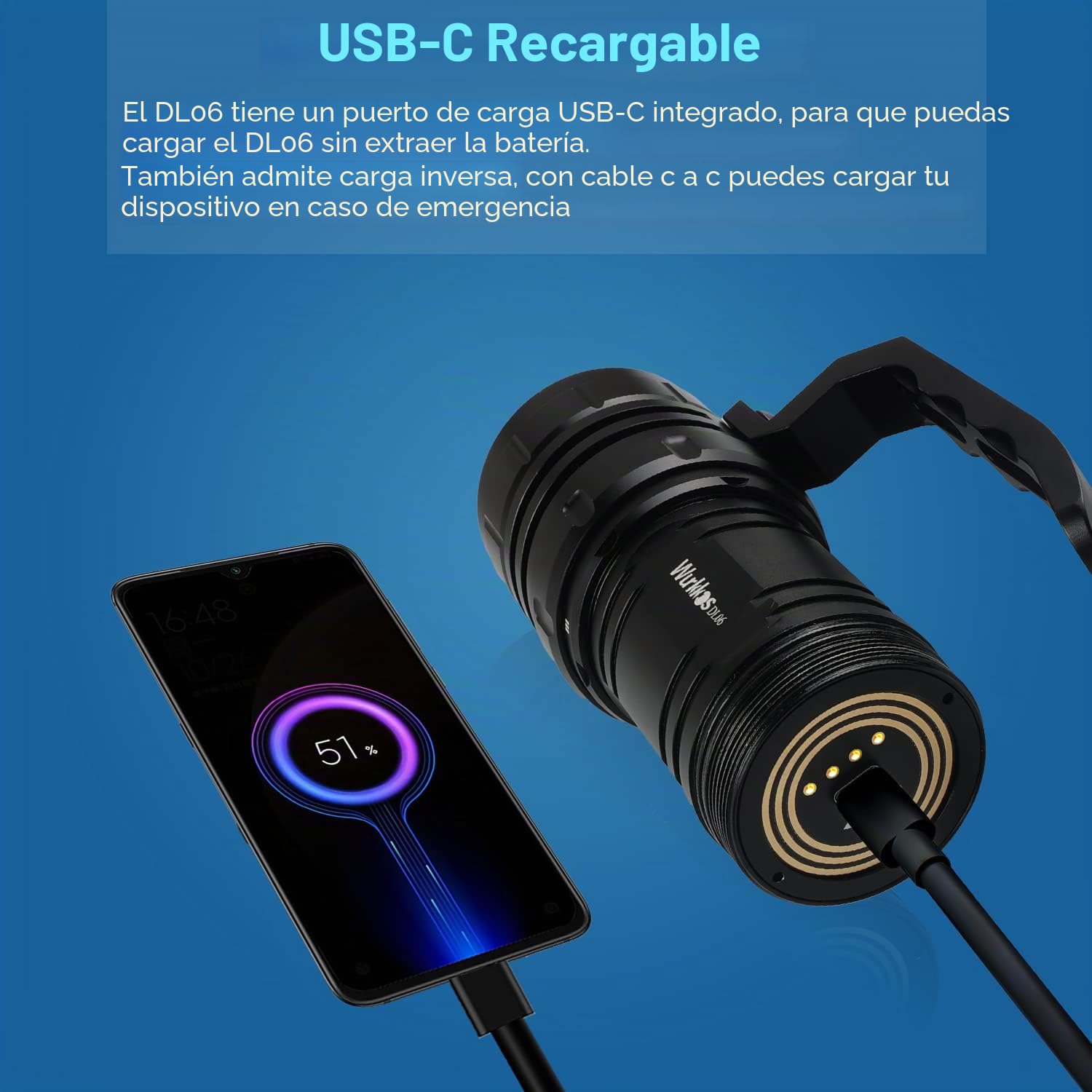 Wurkkos DL06 Linterna de Buceo 15000 lúmenes, Linterna de Buceo Recargable, 6*XHP50.2 LED linterna submarina potente con 3 * 5000mAh fuente de alimentación y cargador, con puerto de carga USB C