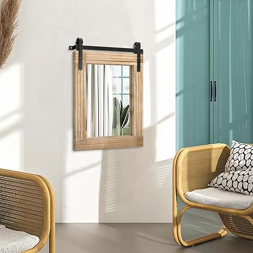 Miniatura 4 de AAZZKANG Espejos rústicos para pared, espejo rectangular grande para puerta de granero con marco de madera para baño, dormitorio, sala de estar,