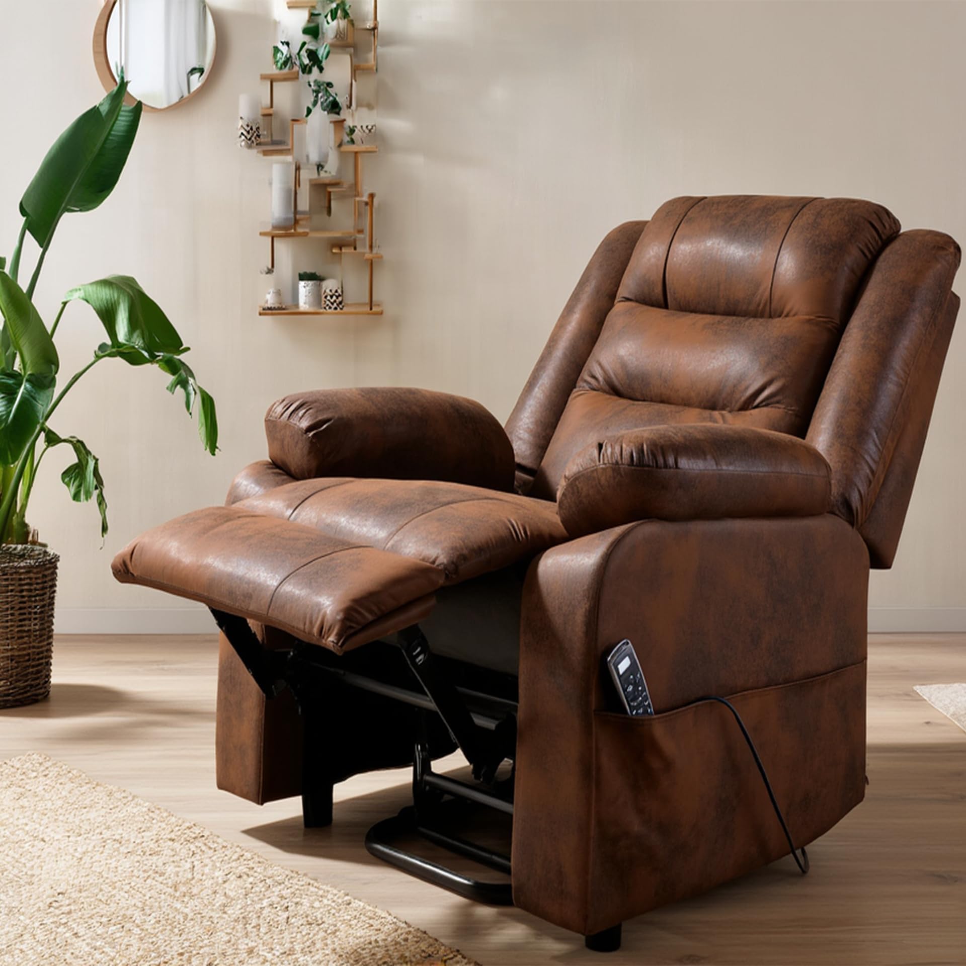 Silla Eléctrica Reclinable Sillón de TV Sillón de Masaje con Calefacción Función Reclinable (Brown)