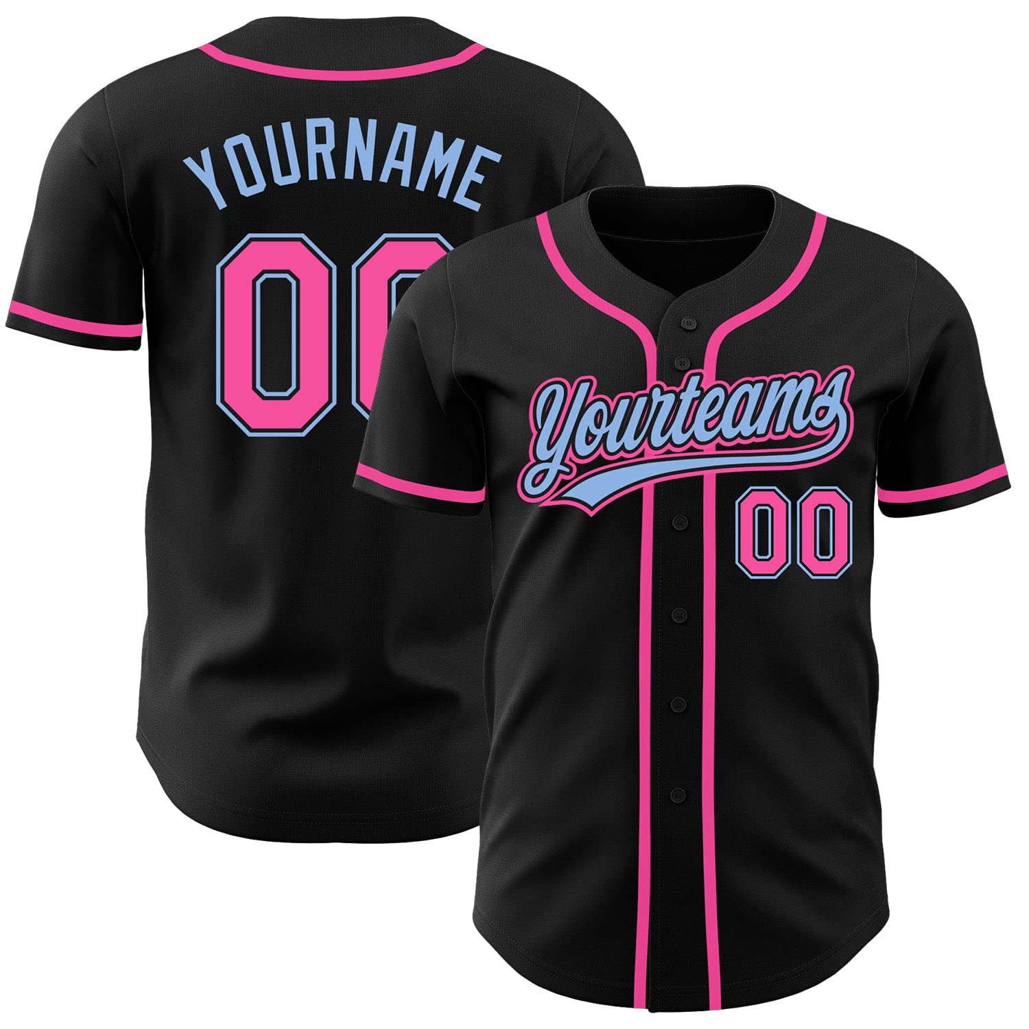 Generic Black and Pink and Light Blue Baseball Jersey Women Men Youth Kids, Custom Baseball Jerseys Printed Stitched Name Number Logo Baseball Shirt